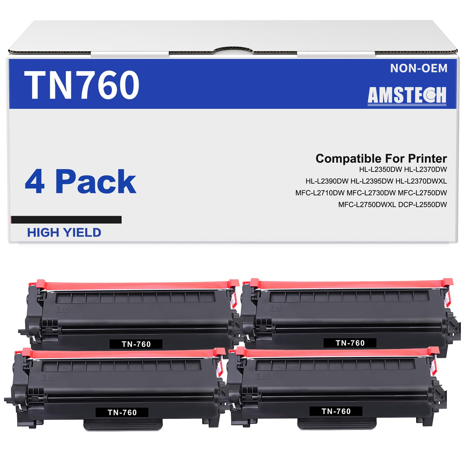 Amstech Compatible Toner Cartridge Replacement for tn760 4-Pack