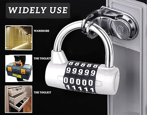 Miniatura 5 de Candado de combinación de 5 dígitos, candado de gimnasio, cerradura de combinación reemplazable, adecuado para casilleros escolares, cajas de