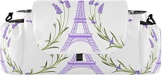 CUPADA Eiffel Tower Lavender Universal Baby Stroller Organizer with Cup Holders, Large Capacity Spring Purple Flowers Stroller Organizer Bag Adjustable Strap Fit Most All Strollers