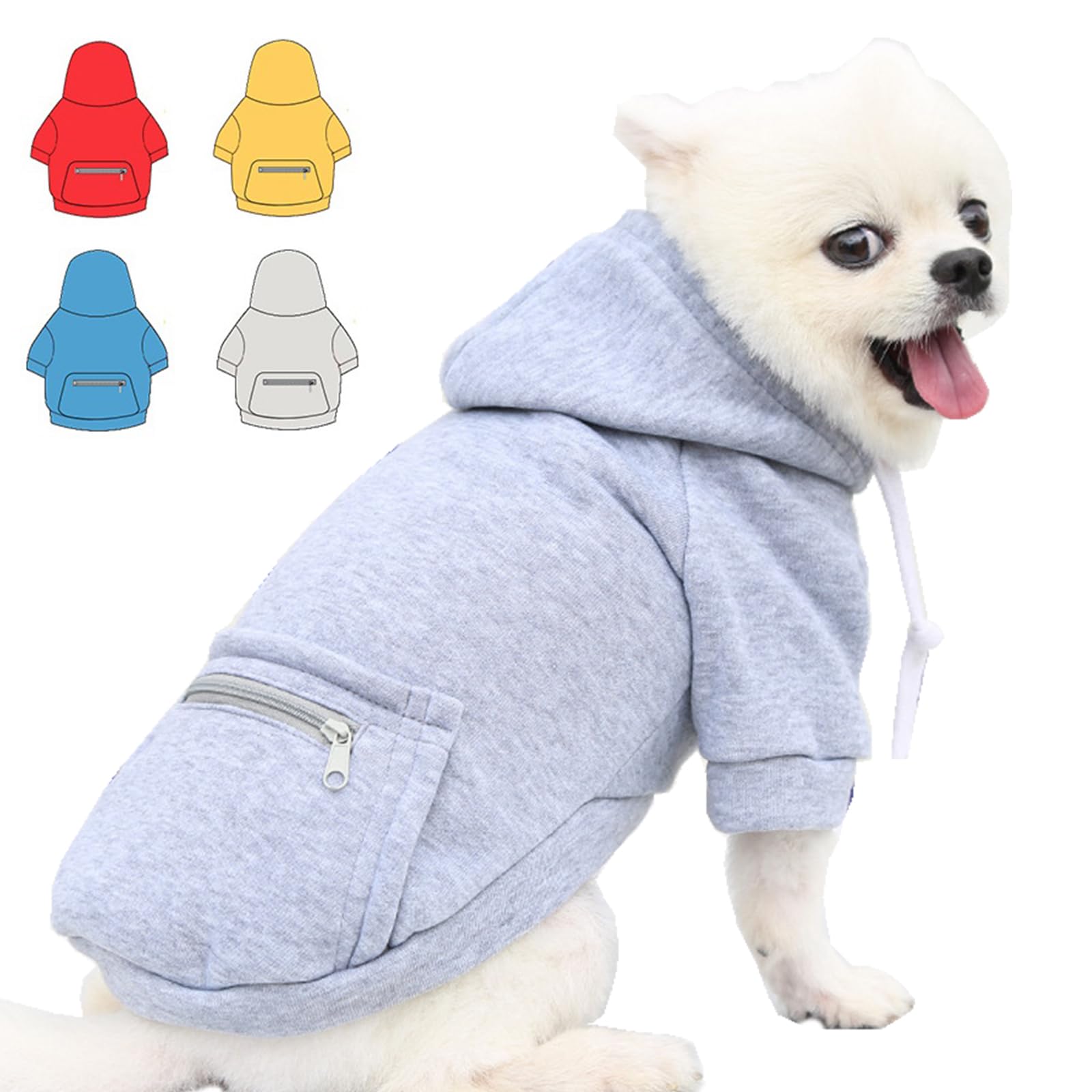 Dog Hoodie for Small Medium Large Dogs,Fleece Hoodie for Dogs with Zipper Pocket,Fall Winter Warm Cat Puppy Sweatshirts(Grey,XS)