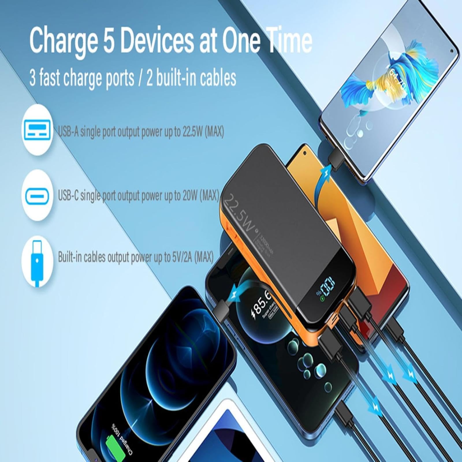 Powerbank Powerbank/32000mAh/50000mAh-PD Szybkie ładowanie Duża pojemność Mobilny powerbank współdzielony z kablem (50000mAh/czarny)
