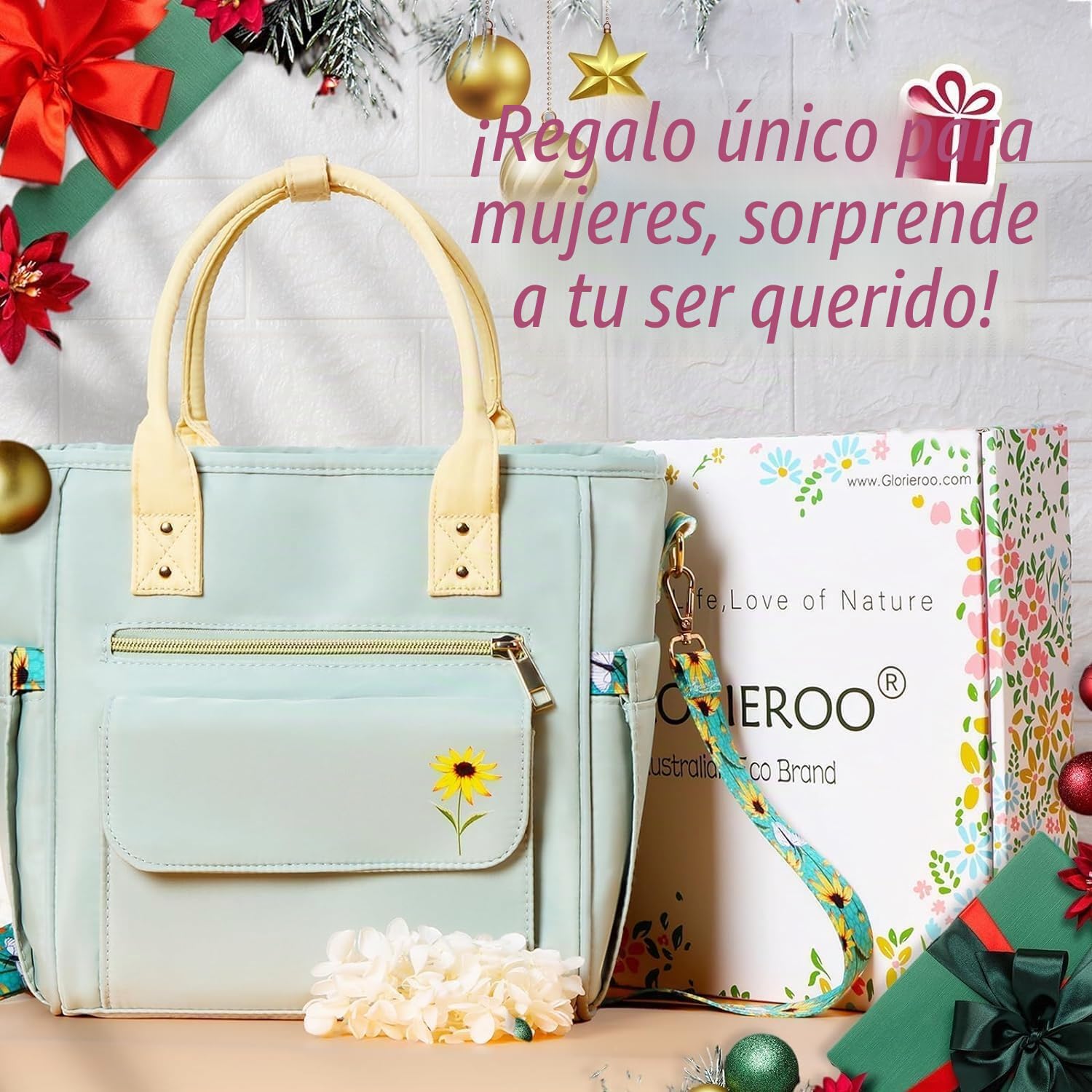 Hihealer Bolsa de almuerzo de lujo para mujer, regalo para el día de la madre, con diseño floral raro, grande, a prueba de fugas, con múltiples bolsillos, con correa extraíble, para trabajo, picnic