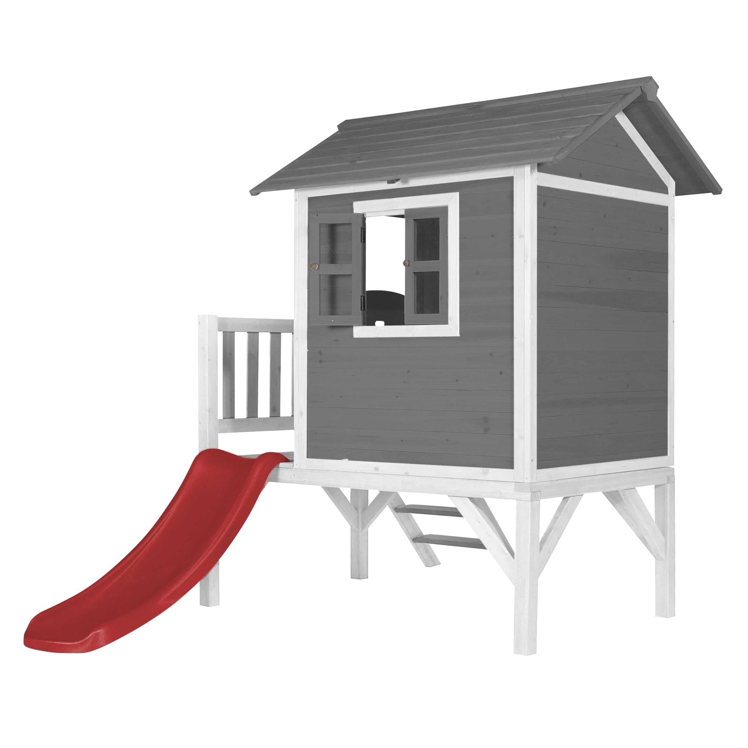 AXI Maison Enfant Beach Lodge XL en Bois Gris avec Toboggan Rouge