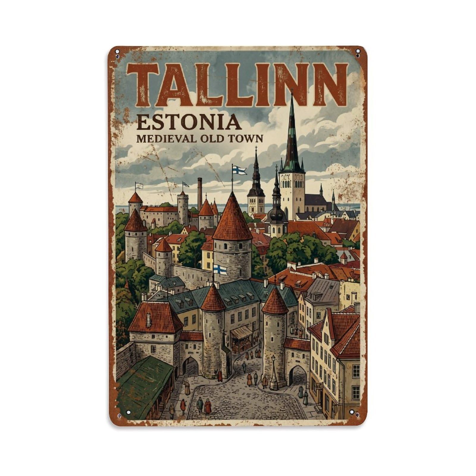 Cmhok Vintage Style Vintage Travel Tallinn Estonia Metal Tin Sign Wall Decor For Cafe, Club, Garden Metal Poster 8X12inch
