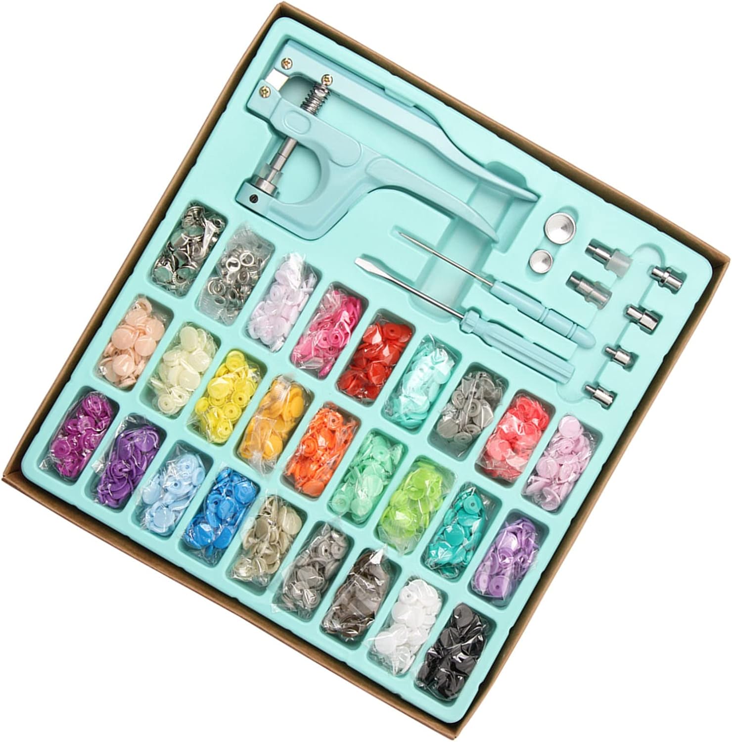 XHTLLO Metal and Resin Snap Button Kit, Easy Operation Snap Fasteners Set for Sewing Clothing Crafting, Bright Vivid Colors, Includes Tools for Convenient Installation[Blue]
