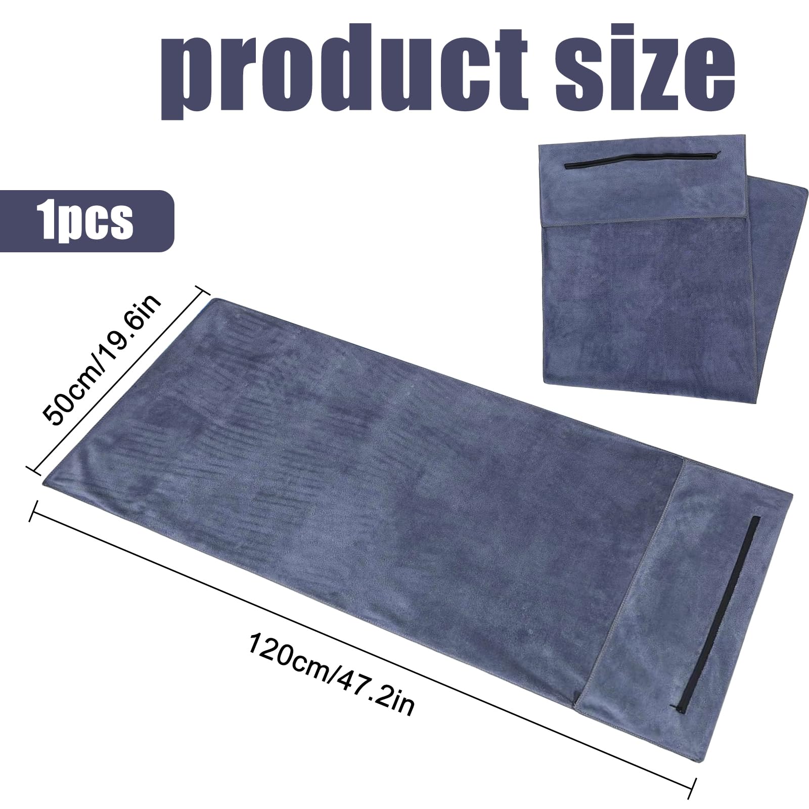Toalla de fitness Baieye 120x50CM, toalla deportiva con bolsillo con cremallera oculta, toalla absorbente de microfibra para deportes, toalla de entrenamiento para gimnasio, yoga, al aire libre y