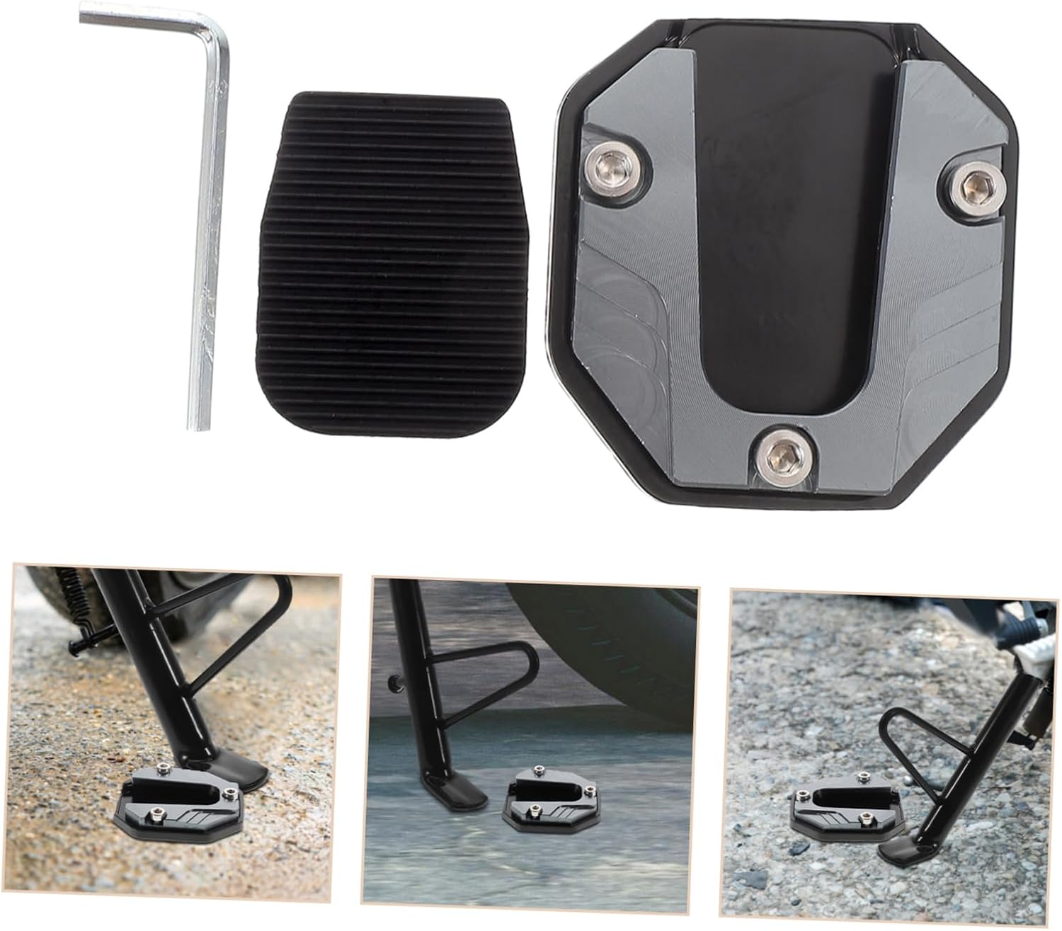 PRETYZOOM Motorcycle Kickstand Pad Aluminum Non-slip Foot Pads for Kickstand Foot Side Stand Sturdy Support Easy Install for Improved Riding