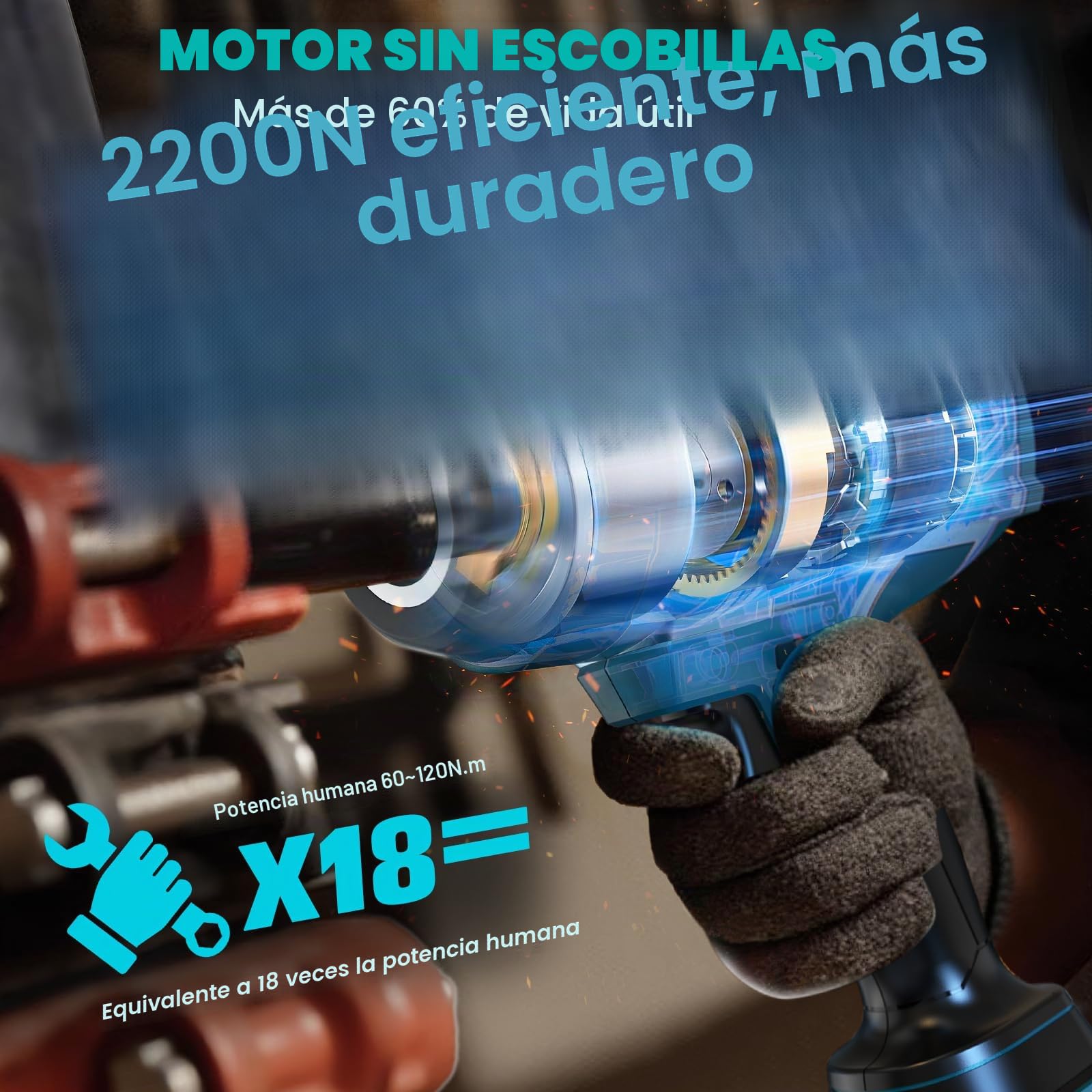 Ecarke Atornillador de Impacto 2200 Nm Compatible con Baterías Ma-kita 18V, Llave de Impacto sin Escobillas de 1/2" con Luz LED para Automóviles y Reparación Maquinaria Pesada(Solo Herramienta)-Azul