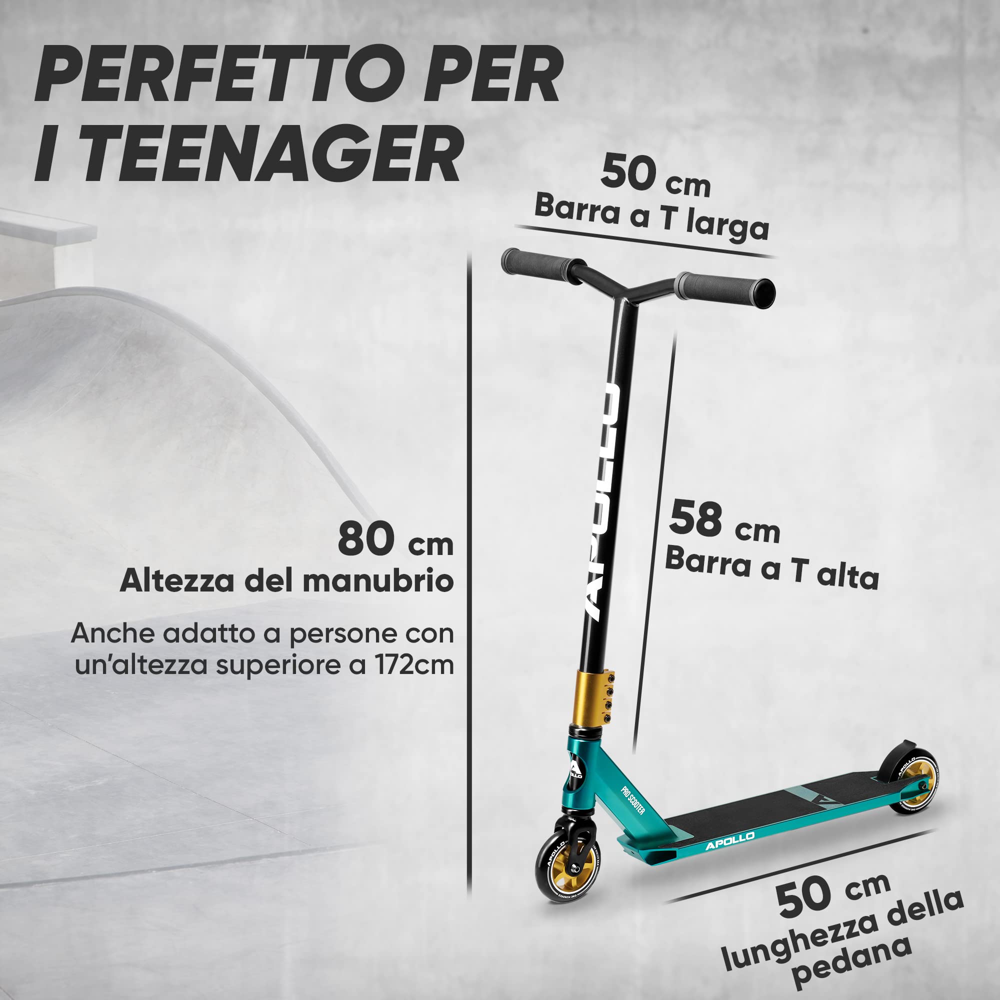 Apollo Monopattino Stunt Scooter Genius PRO | Robusto Monopattino Freestyle con Cuscinetti a Sfera ABEC 9 | Ruote in PU da 100 mm | Monopattino da Trick | Monopattino per Adulti e Bambini
