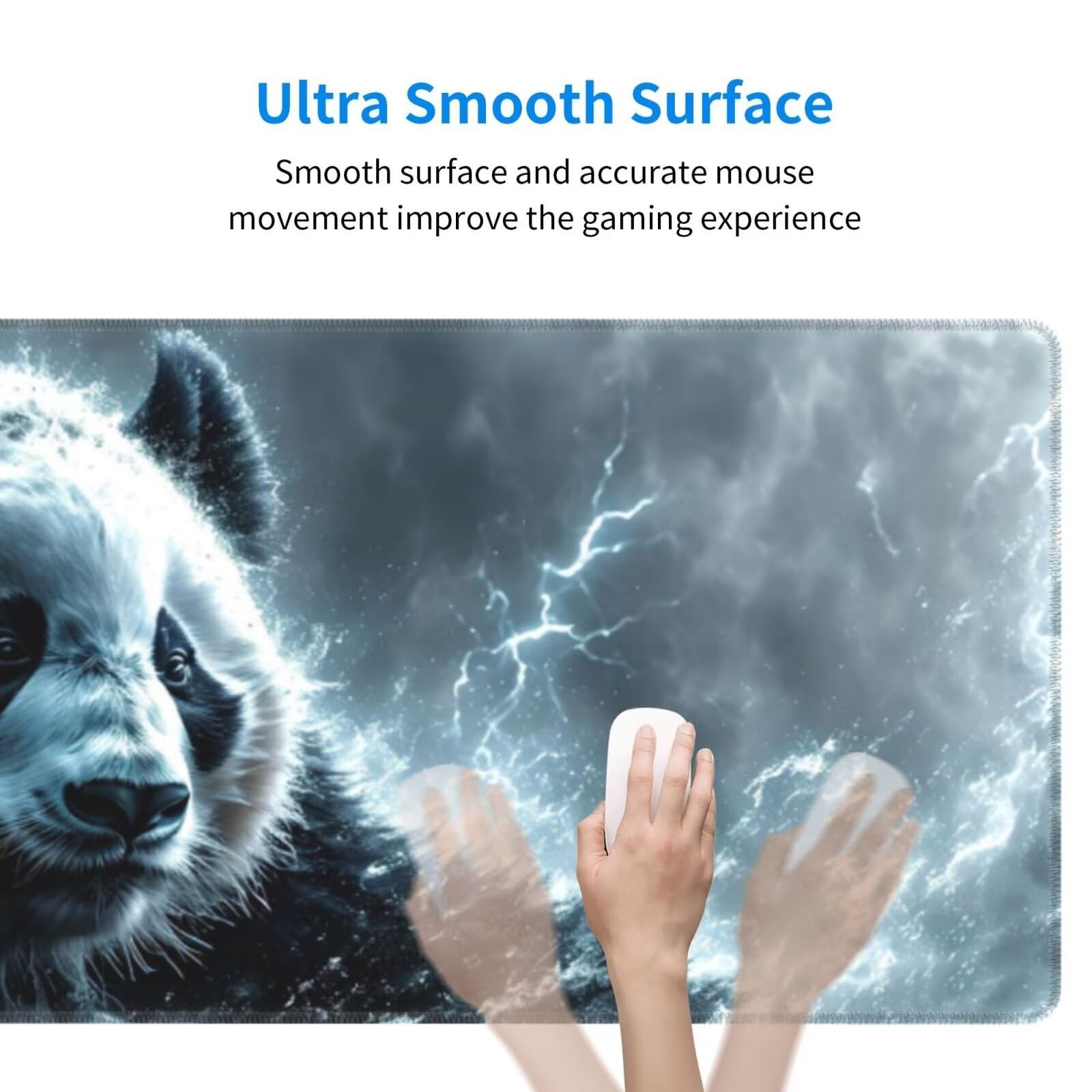 Tappetino Mouse, Tappetino Mouse Gaming Grande XXL 1500x800x3mm Tappetino Scrivania Mouse Pad, Base in Gomma Antiscivolo, Bordi Cuciti,Lavabile, Mousepad per Ufficio e Gaming (Panda Fulmine) R-596