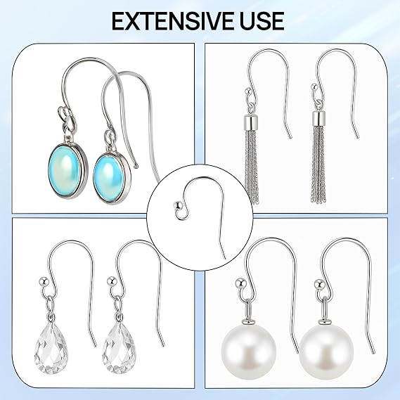 8 Pairs Solid Silver 925 Earring Hooks, Silver Earring Hooks 925, French Ball Dangle Earwire Hook, Nicklel Free Ear Wires for Jewelry Making