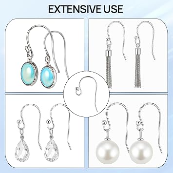 8 Pairs Solid Silver 925 Earring Hooks, Silver Earring Hooks 925, French Ball Dangle Earwire Hook, Nicklel Free Ear Wires for Jewelry Making