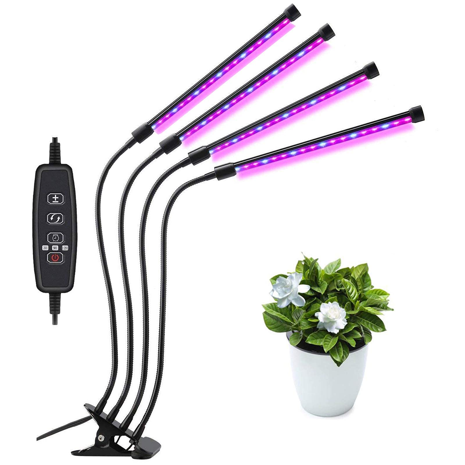 luci di coltivazione per interni, luce per piante a LED, 80 LED LED a spettro completo per piante da interno, lampada per coltivazione a 4 teste con timer regolabile a 360 ° per piantine in crescita