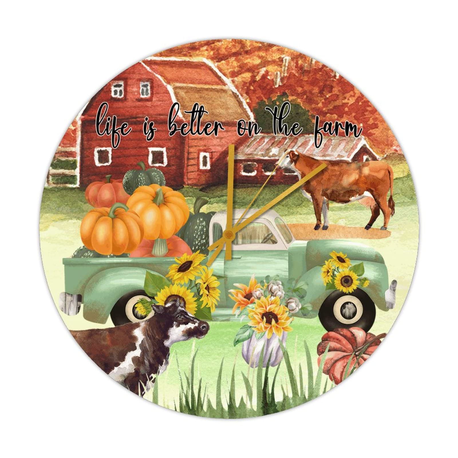 Horloge murale sans tic-tac ronde en bois au design de ferme rétro