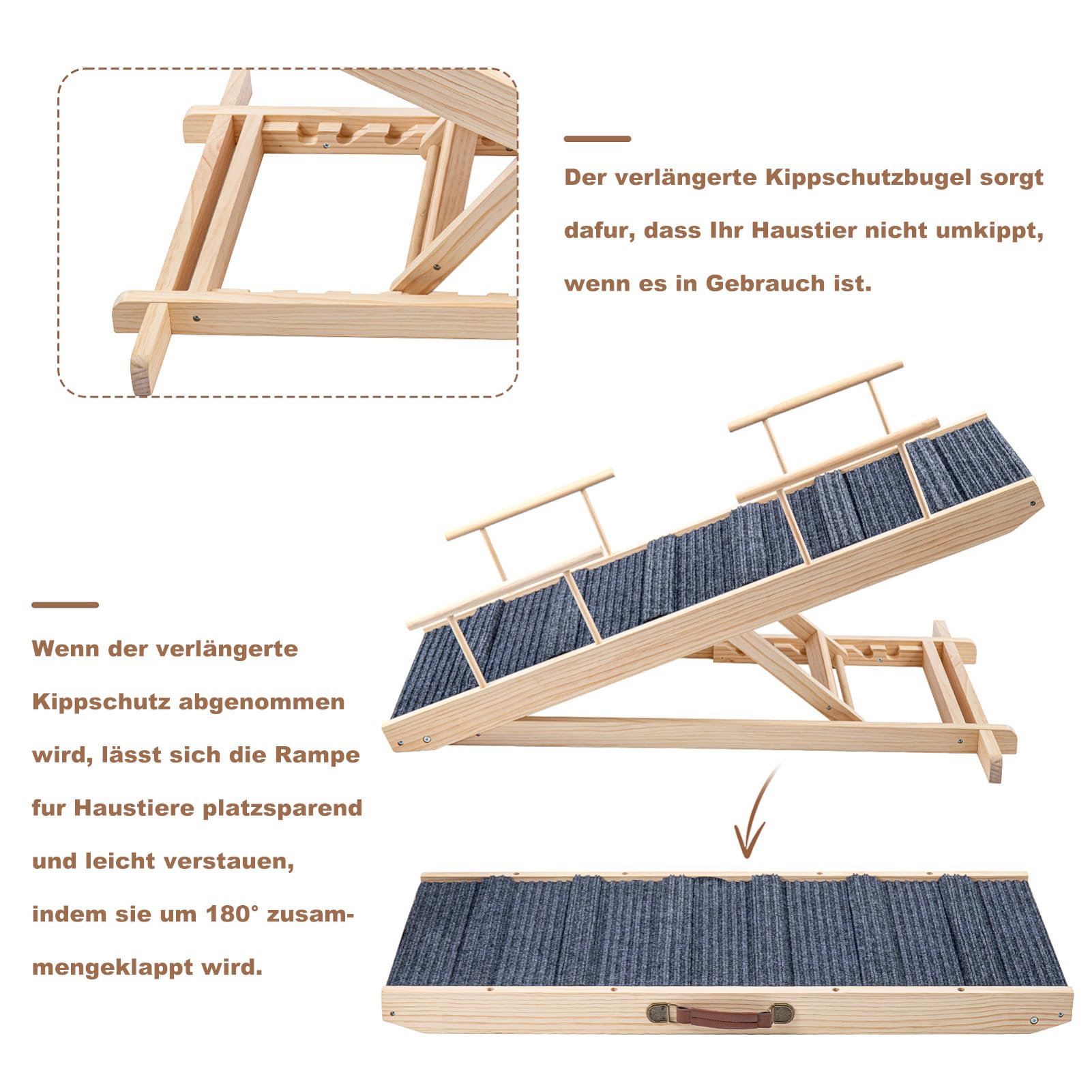 Hunderampe Klappbare Hunderampe aus Holz HöHenverstellbar 30-60cm rutschfeste Haustiertreppe Für Hunde Und Katzen Hunderampe Klappbar HöHenverstellbare Haustiertreppe rutschfeste Rampe