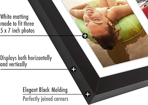 Miniatura 3 de Americanflat Marco de fotos de collage de 8 x 16 pulgadas con tres pantallas de 5 x 7 pulgadas en color negro madera compuesta con vidrio
