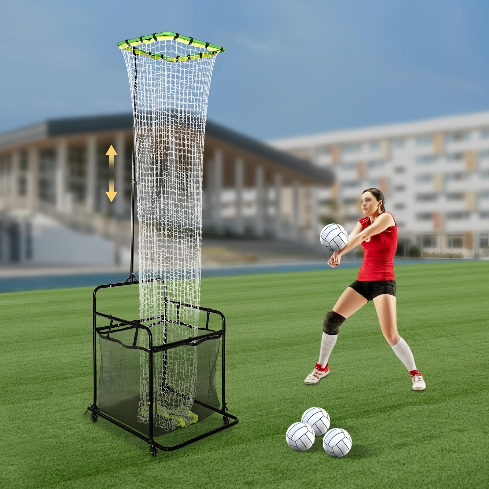 Nozue Volleyball Setting Trainer,Adjustable Height and Angle Volleyball Target Net Setter Training Equipment w/Ball Collection Bag for Beginner Outdoor Practice (Green)