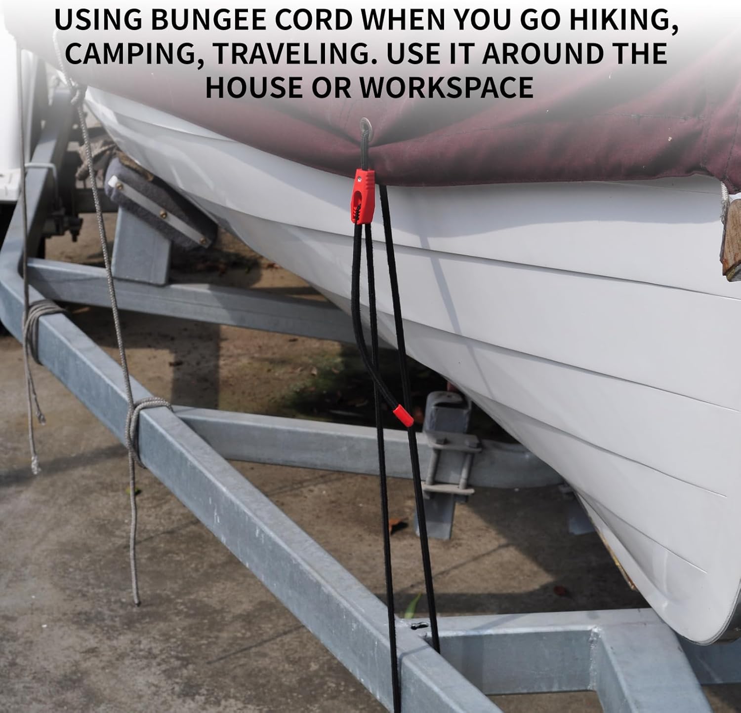 Lekarf Adjustable Bungee Cords, 4PC Pack Include 2x24 inch, 2x48 inch with Organized Tape, GS Certified Self Bite Bungee Ropes for Luggage Security