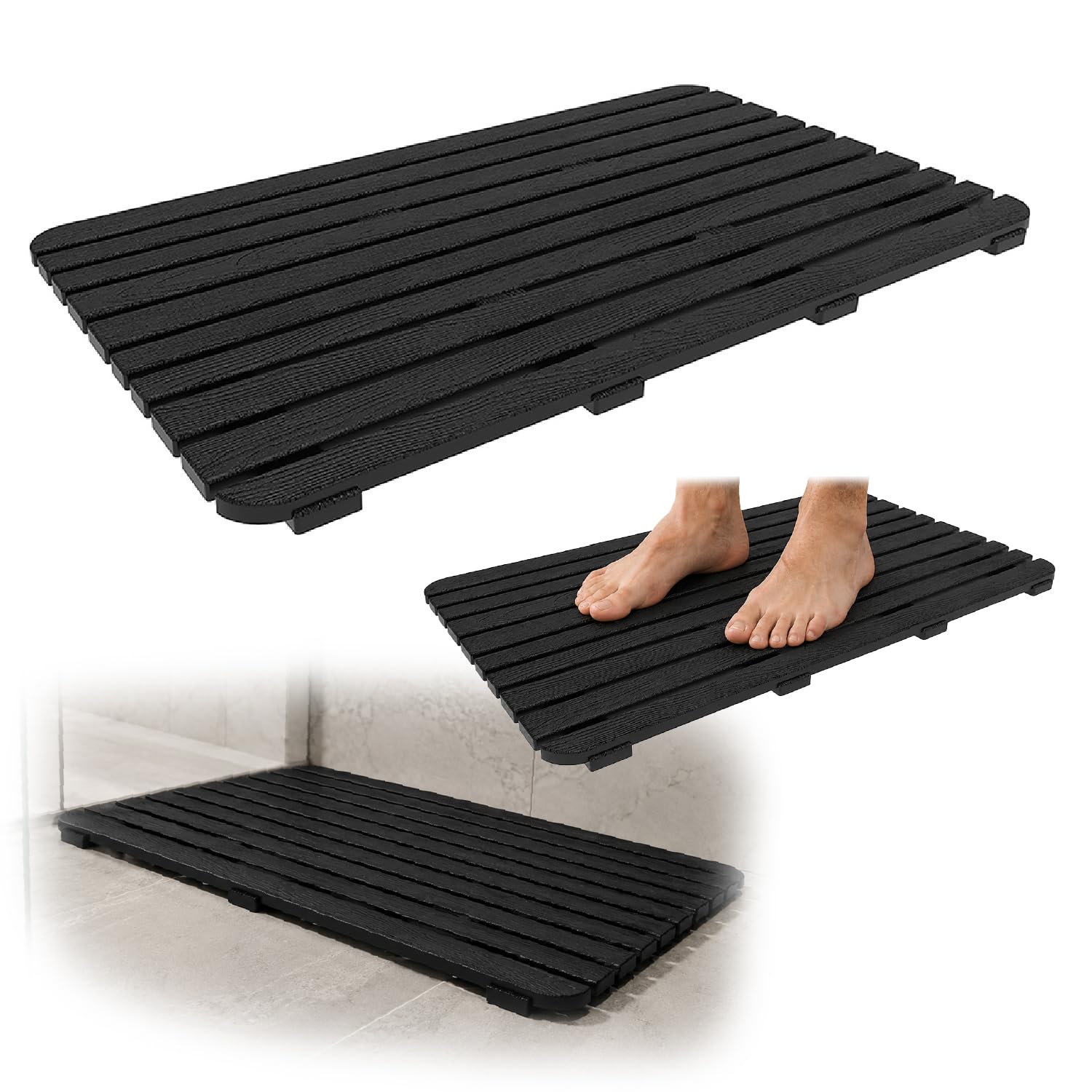 Nome dell’articolo: Crisalide® Pedana Doccia Woody in PP Effetto Legno 80x50x2,5 cm, Pedana Rettangolare Antiscivolo Drenante Waterproof, con Piedini in Gomma, Nera