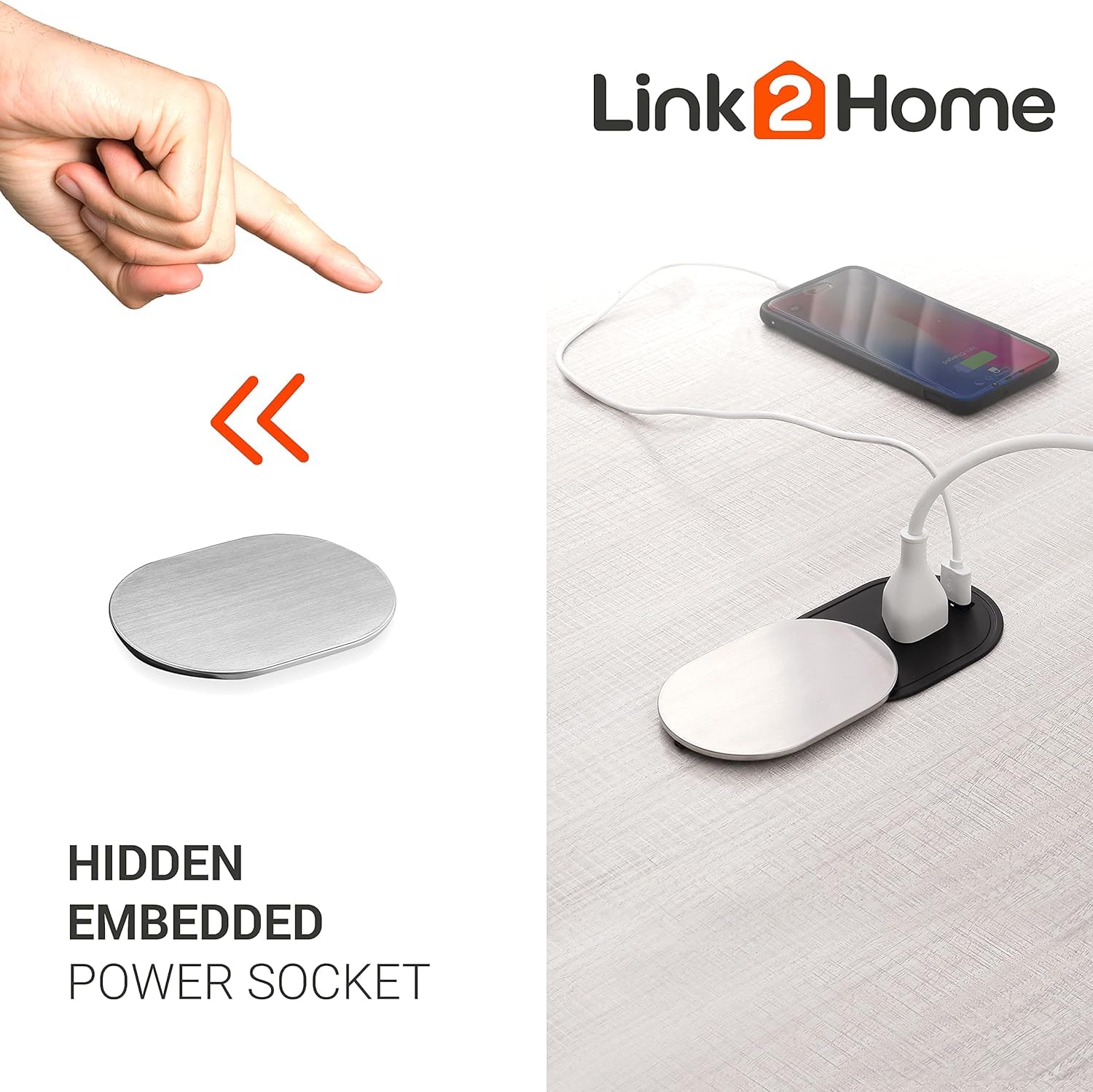 Link2Home 2 Pack Space Saver Grommet Socket with USB, 1 Power Outlet 15A, 1 USB Port 2.4A Fast Charge, Splash Resistant, and Stainless-Steel Finish