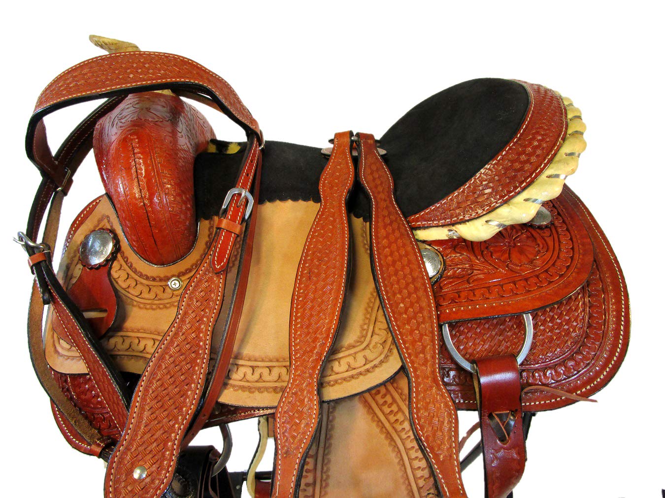 15 16 17 Western Show Floral Tooled Silla DE MONTAR Caballo Barrel Trail Saddle