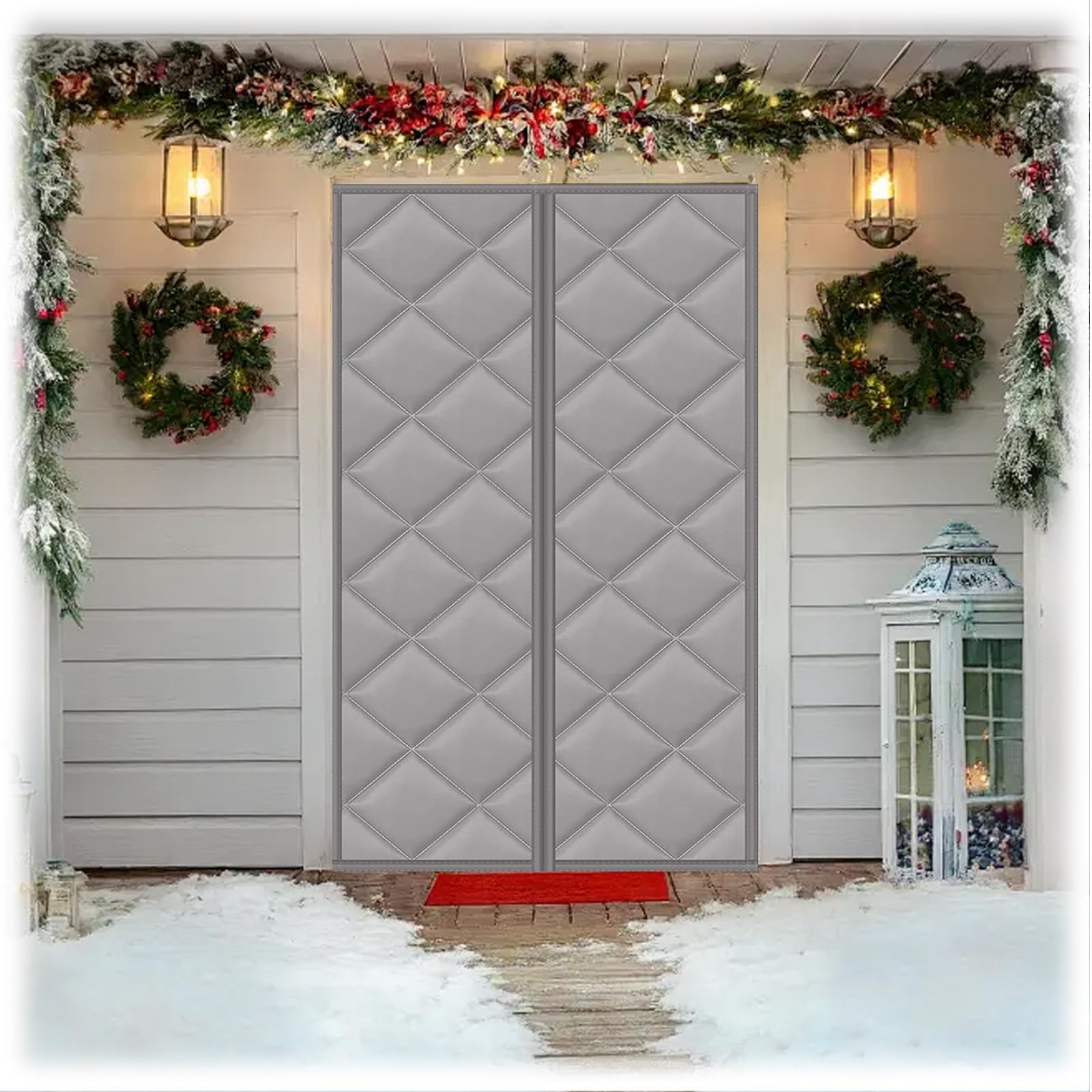 Rideau de porte magnétique isolant thermique 120x210 cm gris pour l'hiver