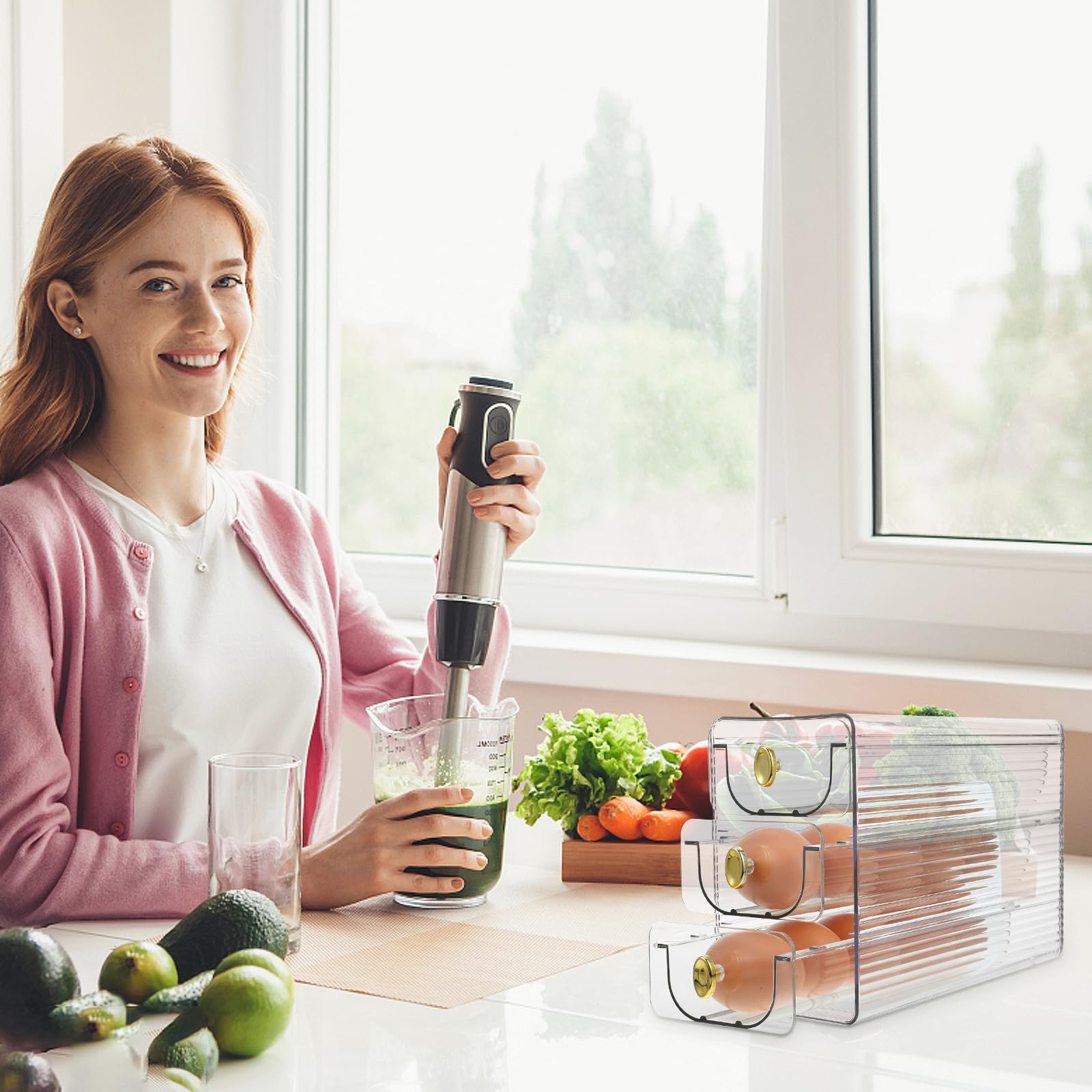 Contenedor de Huevos para Refrigerador de 3 Capas Abs Naranja | Diseño Auto-rolling, Gran Capacidad, Ahorro de Espacio en Cocina