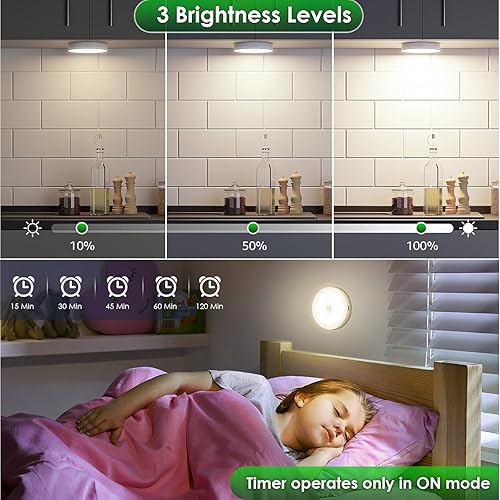 Miniatura 4 de YLXS Luz de disco con sensor de movimiento con control remoto, luces inalámbricas regulables para debajo del gabinete, luz magnética recargable, luz