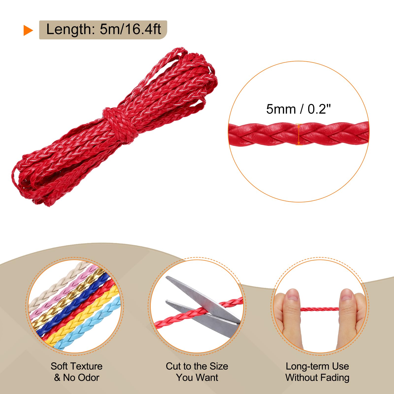 Rebower Flat Braided Leather Cord 5mm Braided Cording 5m Dark Red Leather Craft Strip for Jewelry Making Necklaces, Bracelets - Image 2