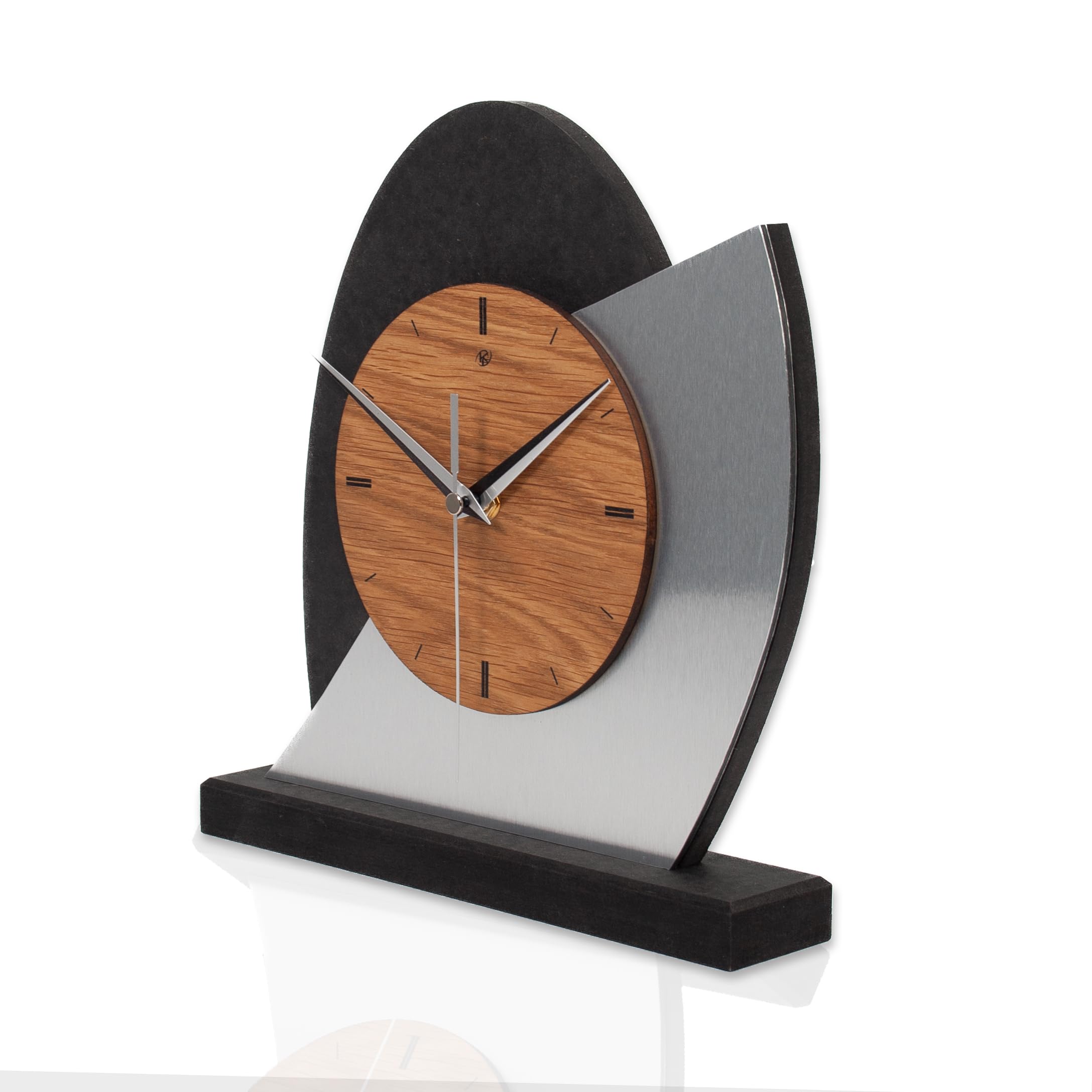 Kreative Feder Designer-Standuhr „Silver Dome“ aus Holz - Tischuhr in modernem Metallic-Look schwarz, braun, Silber; Größe ca. 25,5x25,5cm (leises Funkuhrwerk)