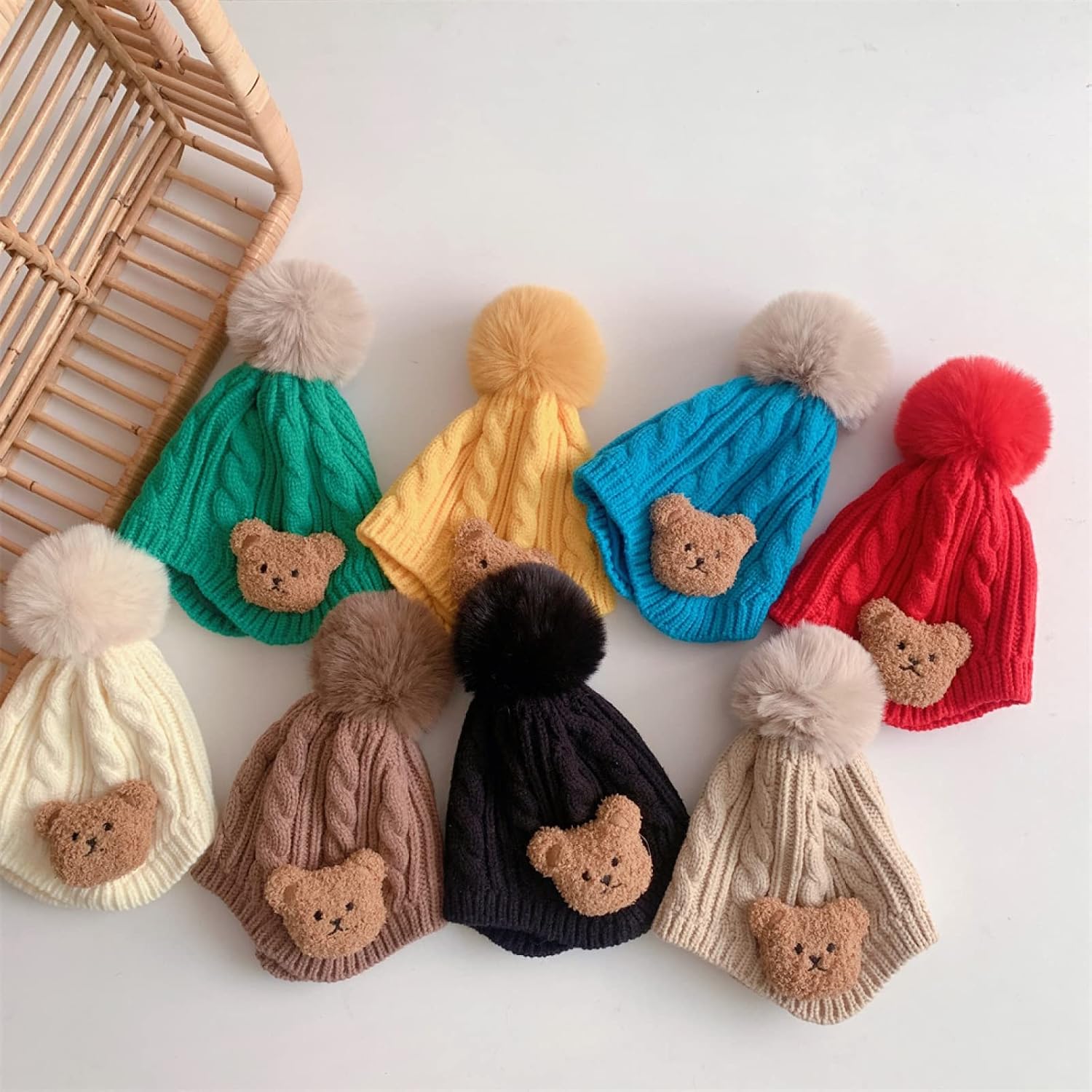 Soft Warm Knitted Beanies Cap,Baby Winter Knitted hat, Cute Warm Woolen hat,Yellow,One Size (2-8 Years Old),Cable Knit Bobble Hat