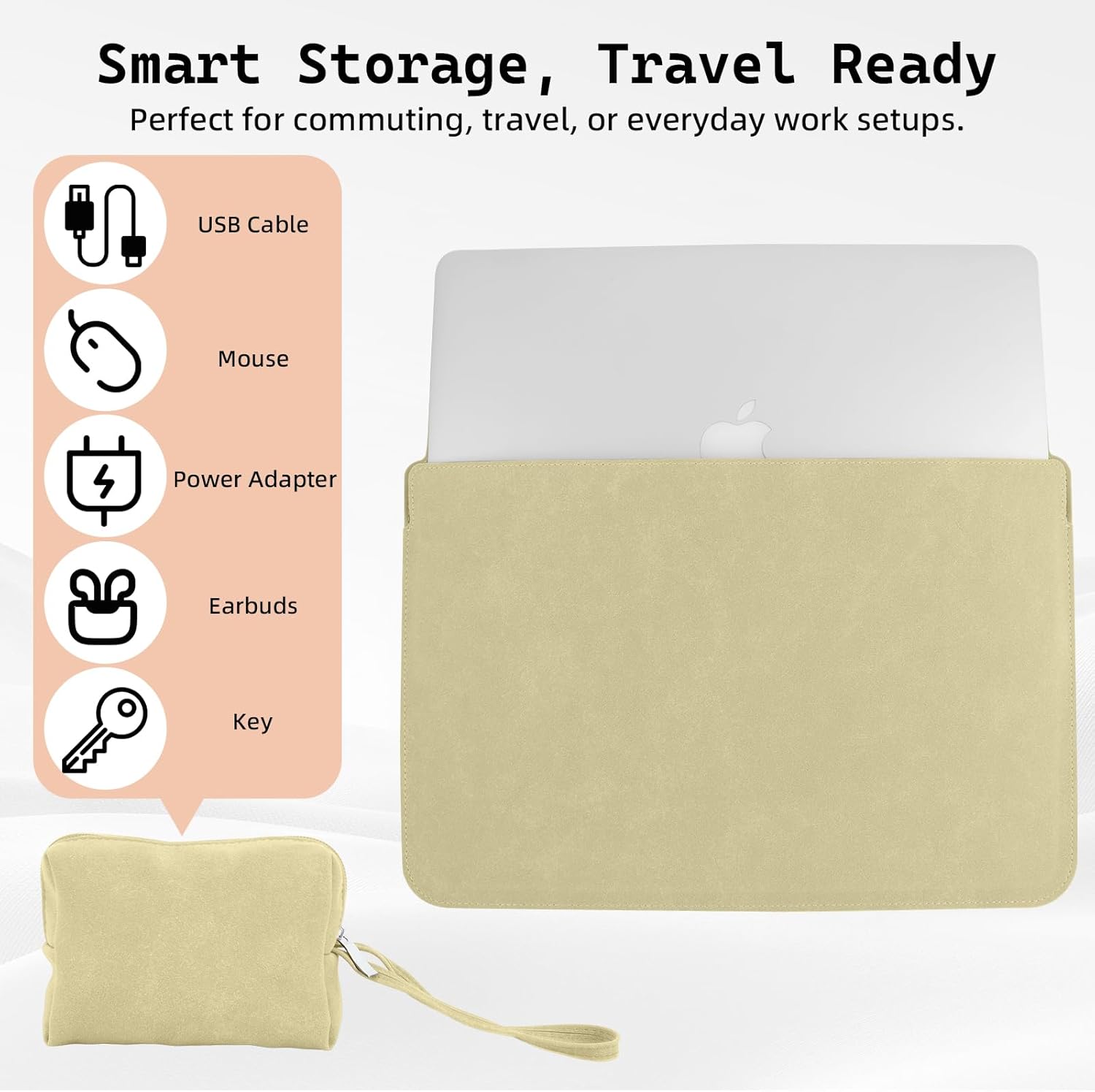 13.3-14 Inch Laptop Sleeve Case with Stand Feature Cover Leather Slim Bag for MacBook Pro 14/MacBook Air 13/13.3'' 2026-2021 Dell/Lenovo/HP/ASUS/Huawei Matebook 14'' Laptop Case (Beige)