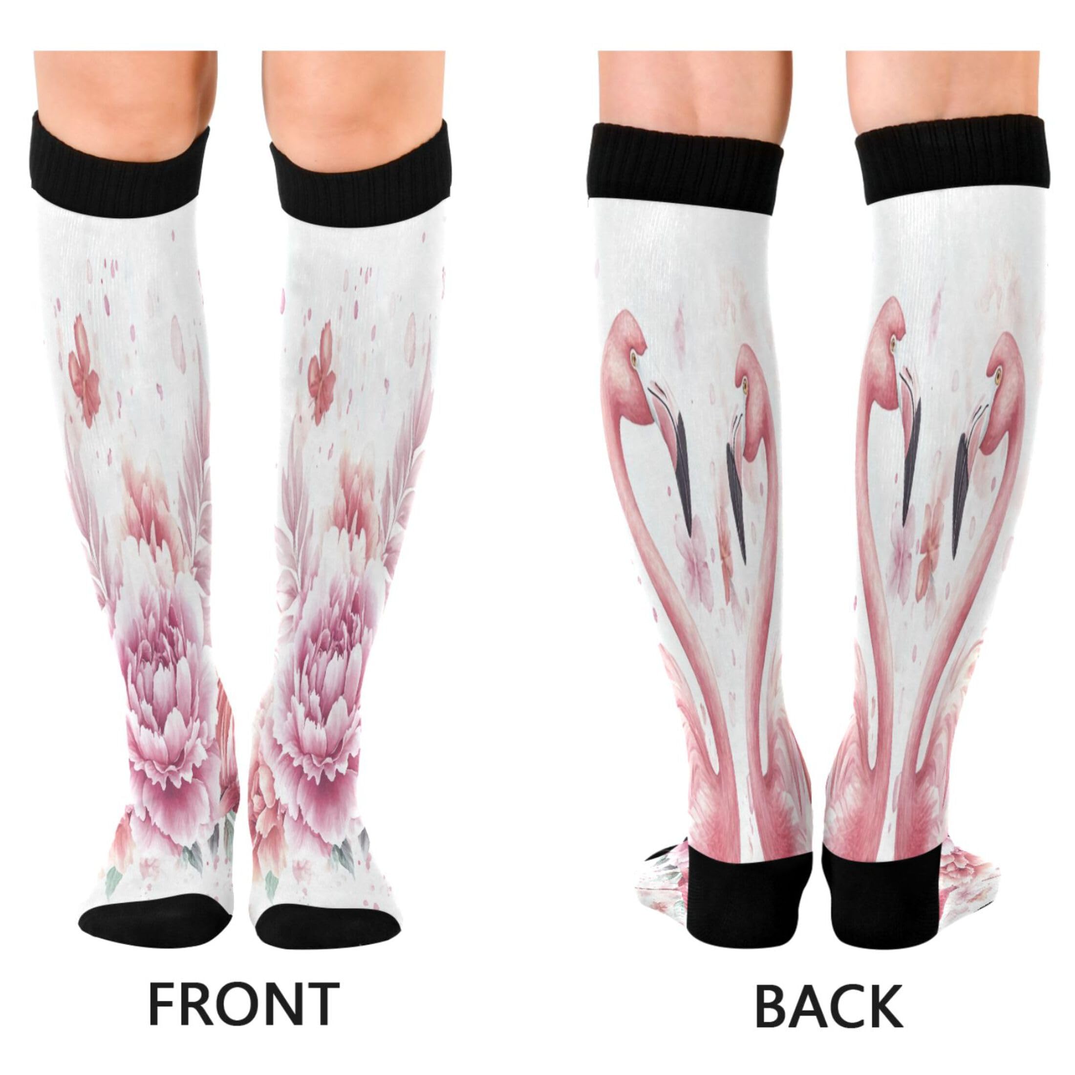 Burbuja Peony Flamingos Compression Socks for Women Men (20-30mmHg), Knee High Socks Circulation Support for Sport Running Hiking Nurse, 1 Pair