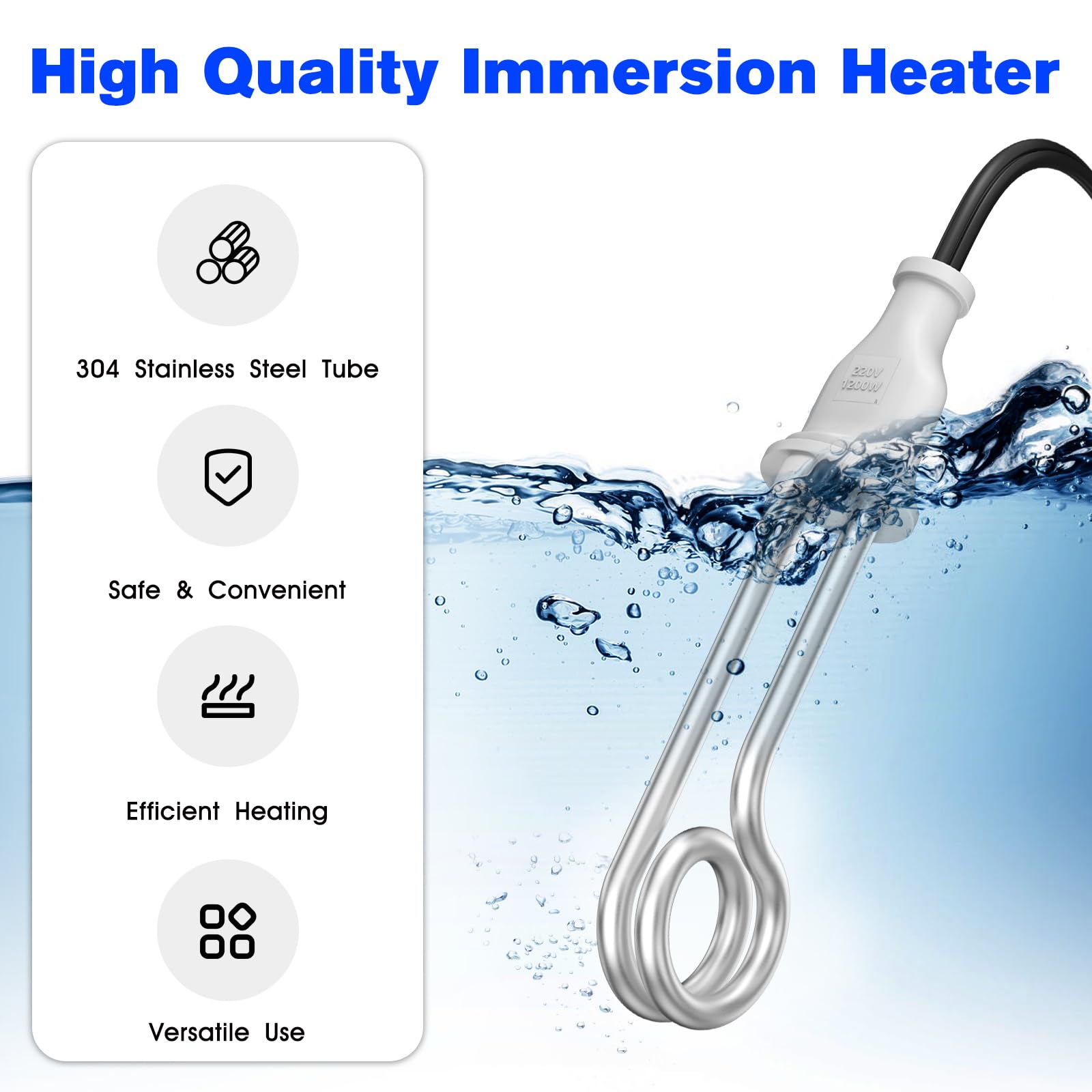 Chauffe-eau à immersion 300 W 120/240 V électrique portable élément de chauffe-eau double tension accessoires de voyage/camping pour café/thé/soupe