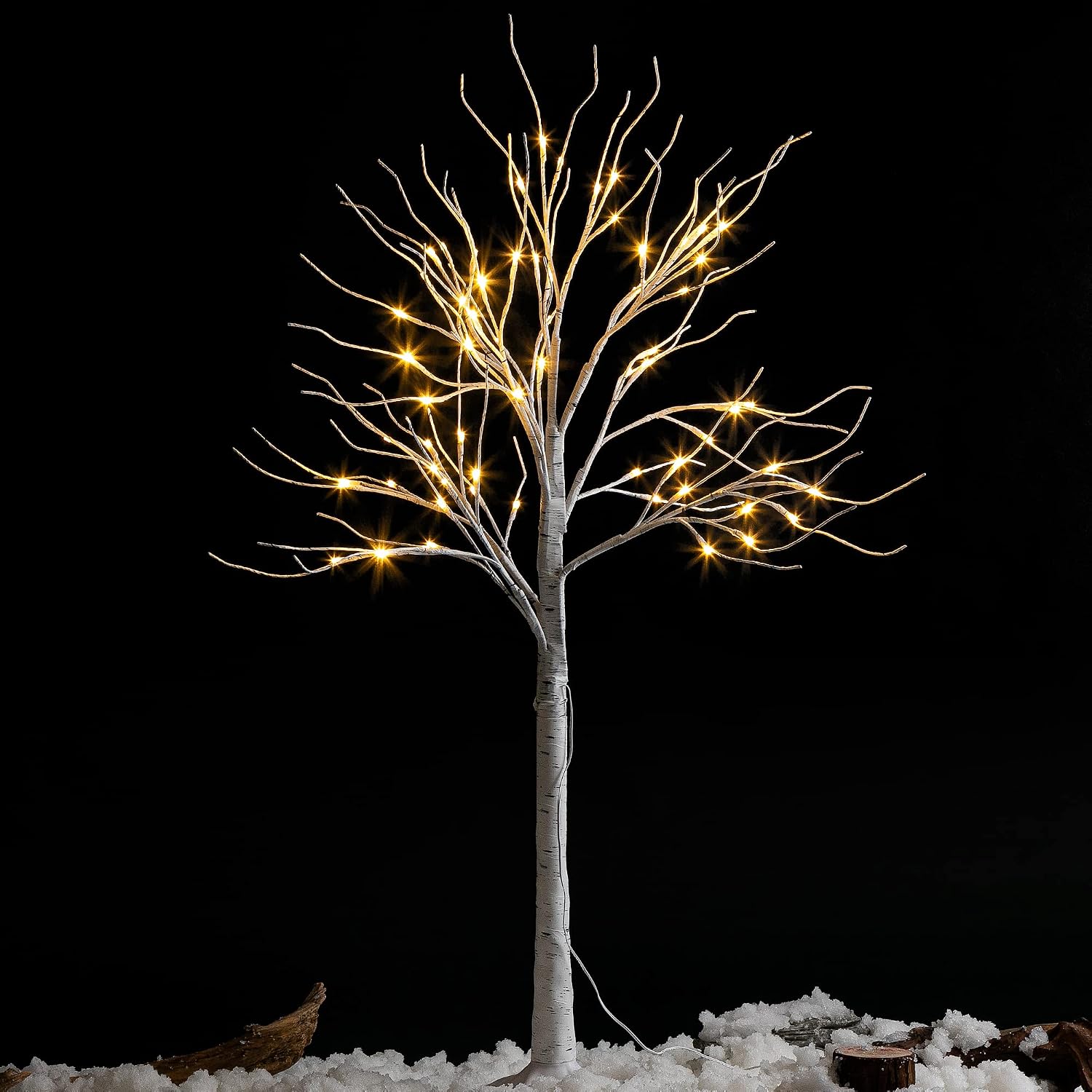 Joiedomi 4 Ft White Birch Tree Decoration with 64 LED Lights for Christmas and Holiday Decoration, Festival, Party, Indoor and Outdoor Decor