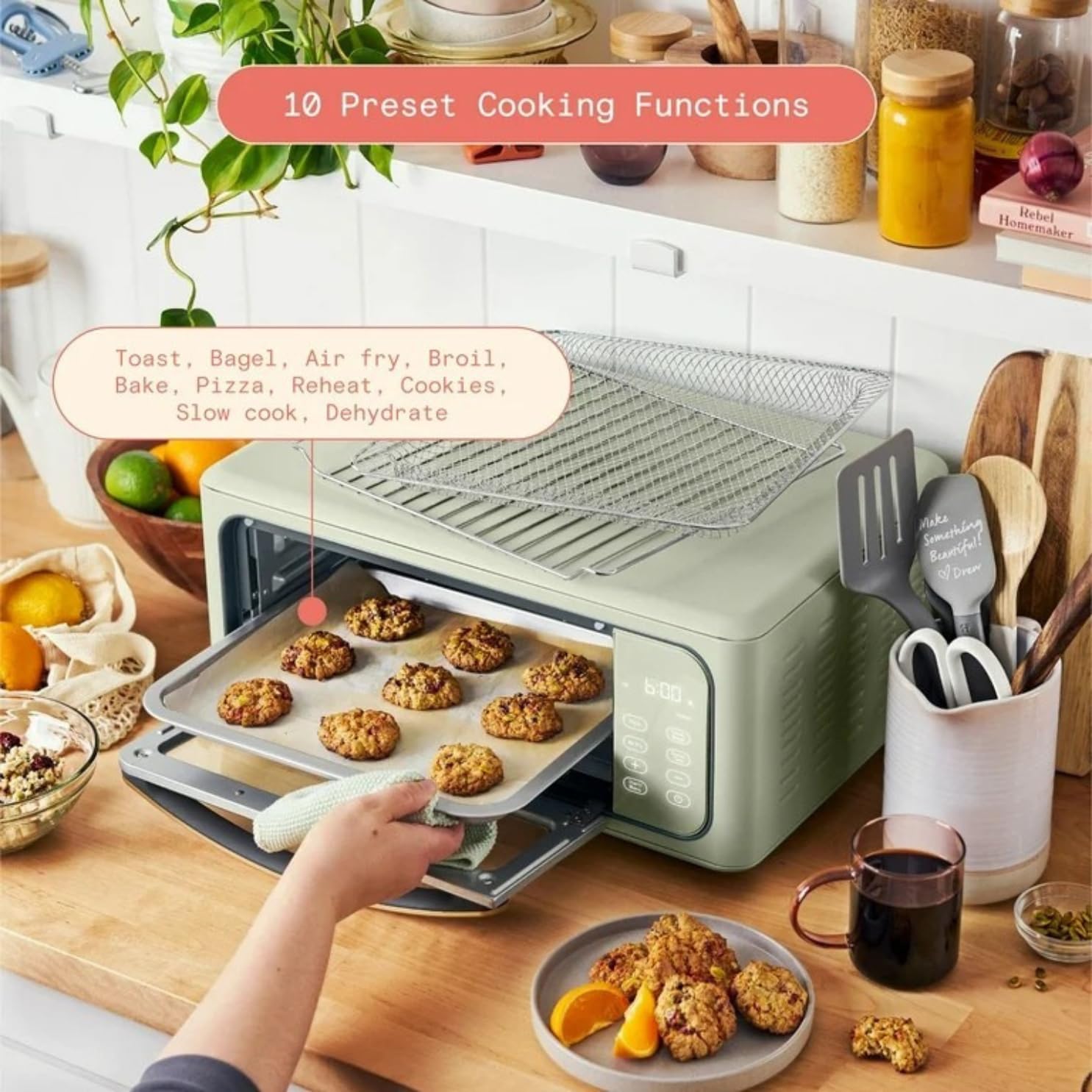 Air Fryer Toaster Oven 15L, 9-Slice Infrared Convection Countertop Oven, 10-in-1 Air Fry, Toast, Bake & Broil, Stainless Steel Design