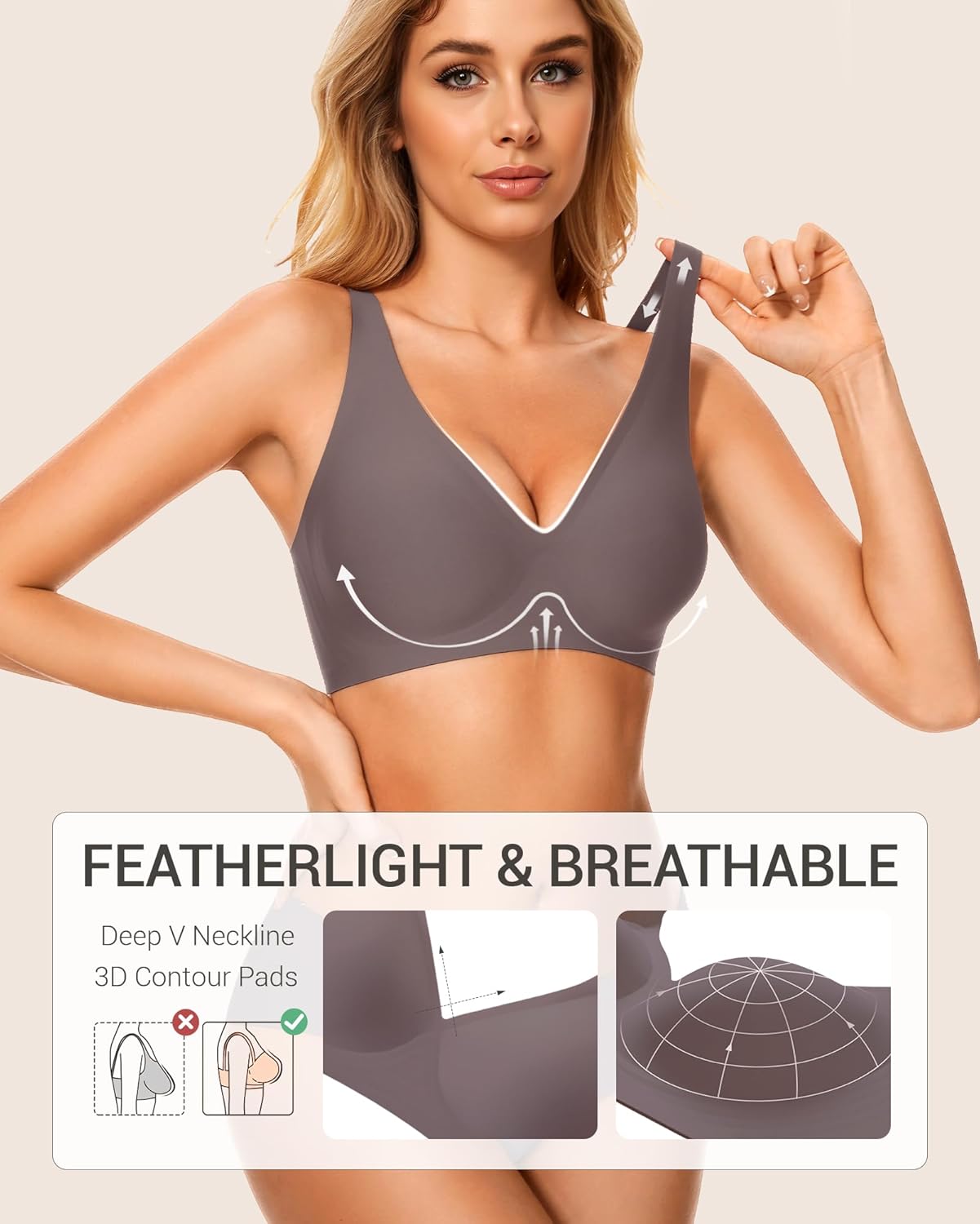 Gailife Deep V Jelly Bras for Women No Underwire Wireless Seamless Push Up Bra Comfort Support Plunge Bralette Full Coverage - Image 4