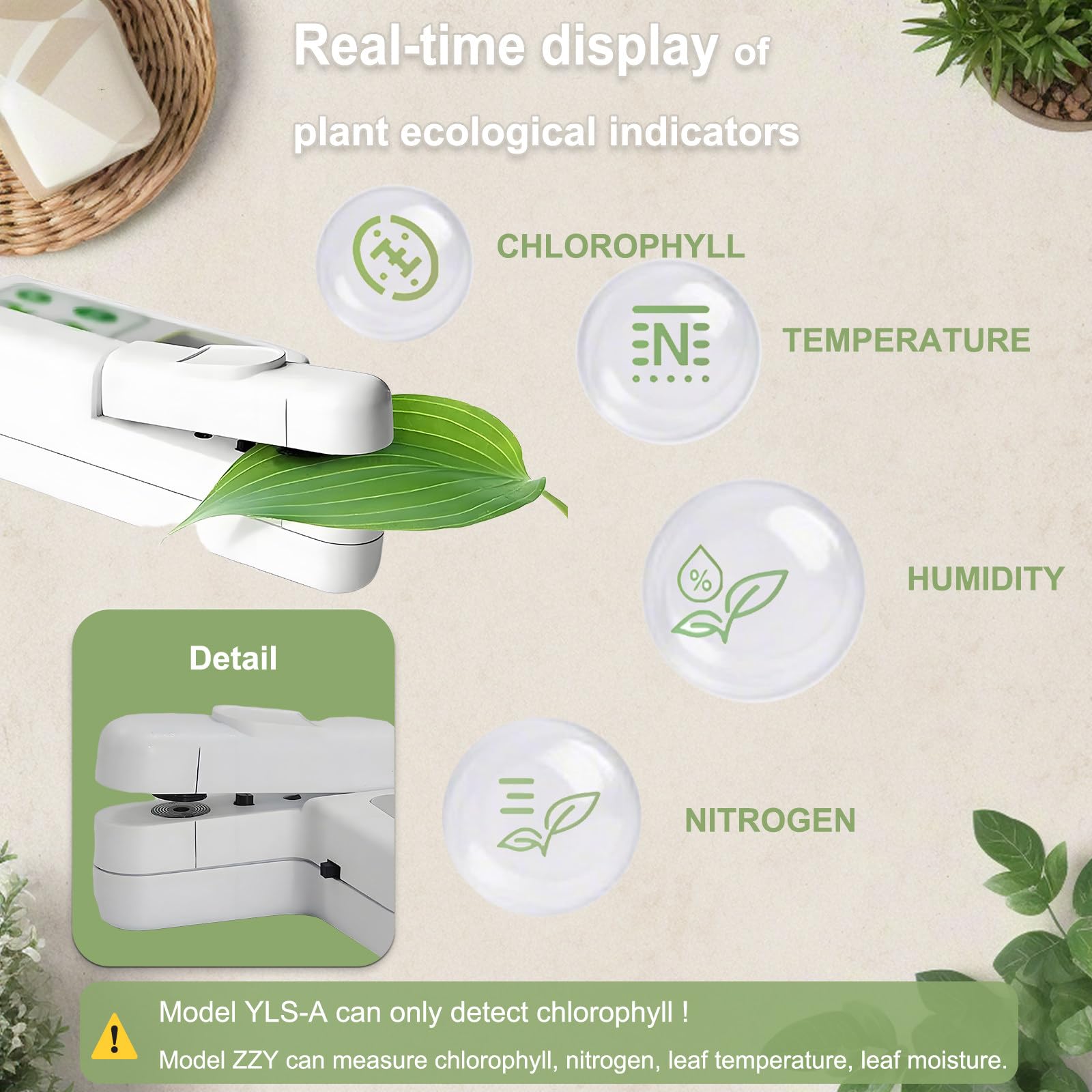 Analyseur de Chlorophylle Portable, 2 000 mAh, avec Exportation de Données USB. Teneur en Chlorophylle, Teneur en Azote, Température et Humidité des Feuilles Testables. Détection Rapide YLS-A