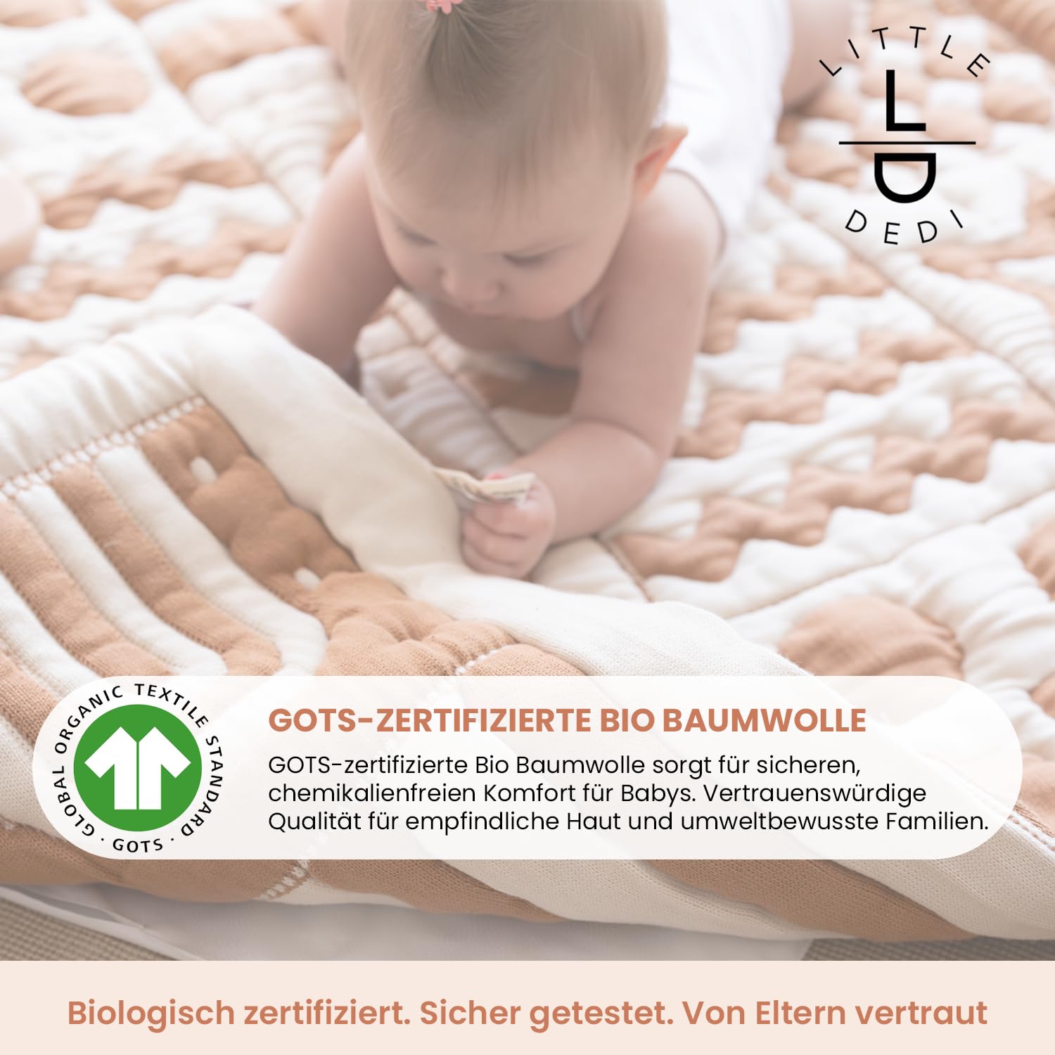 3D Krabbeldecke aus Bio-Baumwolle – GOTS Zertifiziert, 100x100 cm – Montessori Design, Beidseitig Nutzbar, Waschbar & Nachhaltig