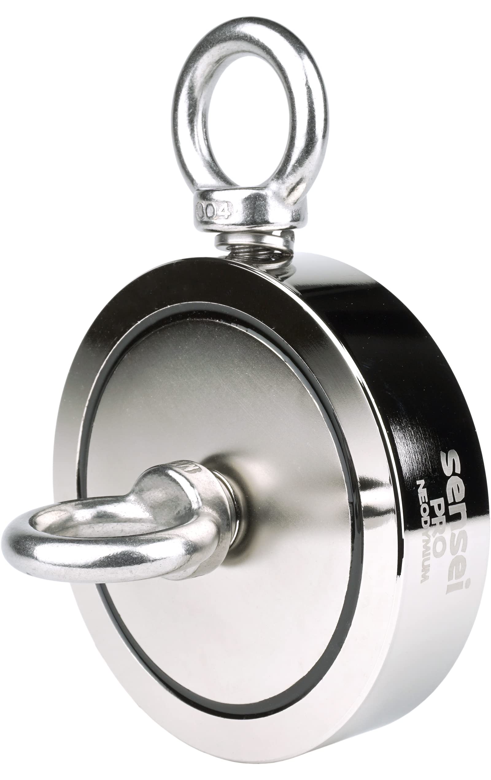 Sensei Kit 500 kg, Magnete a Doppia Faccia al Neodimio N52 con Due Occhielli, Ø11,6 x H3 cm, Corda da Pesca 25 m, Guanti Protettivi + Accessori, Kit di Magneti per la Ricerca e la Pesca