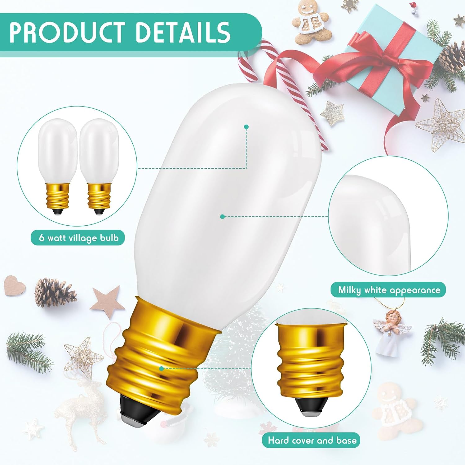 Honoson 50 Pieces Christmas Village Light Bulbs 6 W Replacement Bulbs, E12 Candelabra Base T20 Bulb Accessory for Villages Houses Dept 56, Christmas Tree
