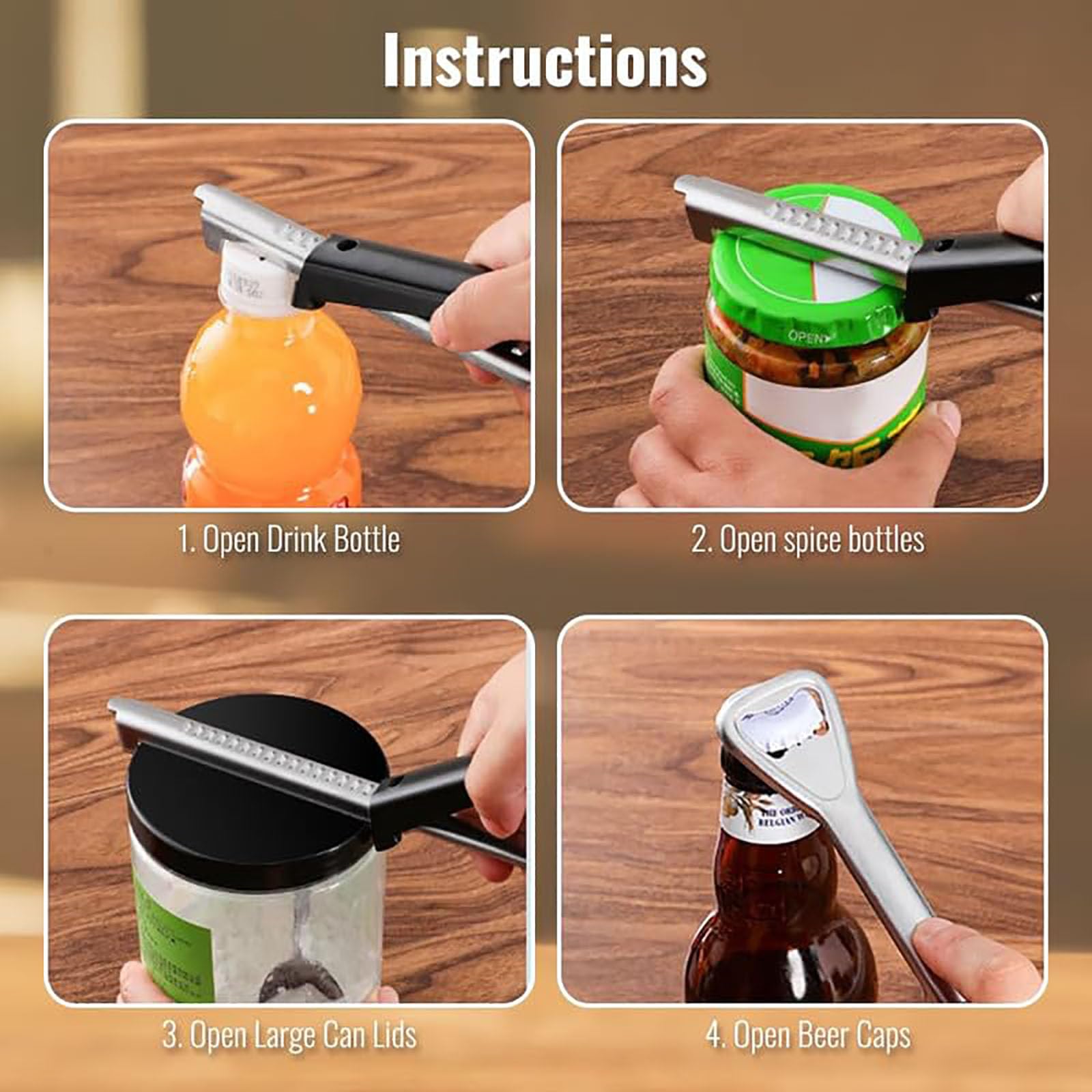 Abridor de tarros ajustable para manos débiles, abridor de tarros ajustable 2 en 1, abridor de latas multifunción, abridor manual de tapa y abridor de botellas para utensilios de cocina en el hogar (2