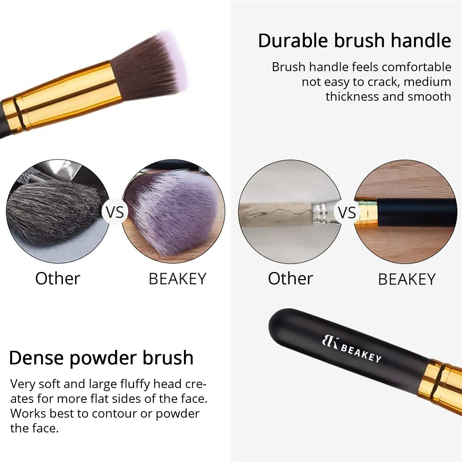 BEAKEY Makeup Brush Set, Premium Synthetic Kabuki Foundation Face Powder Blush Eyeshadow Makeup Brush Kit with Blender Sponge and Brush Cleaner (10+2pcs, GOLDEN-BLACK)