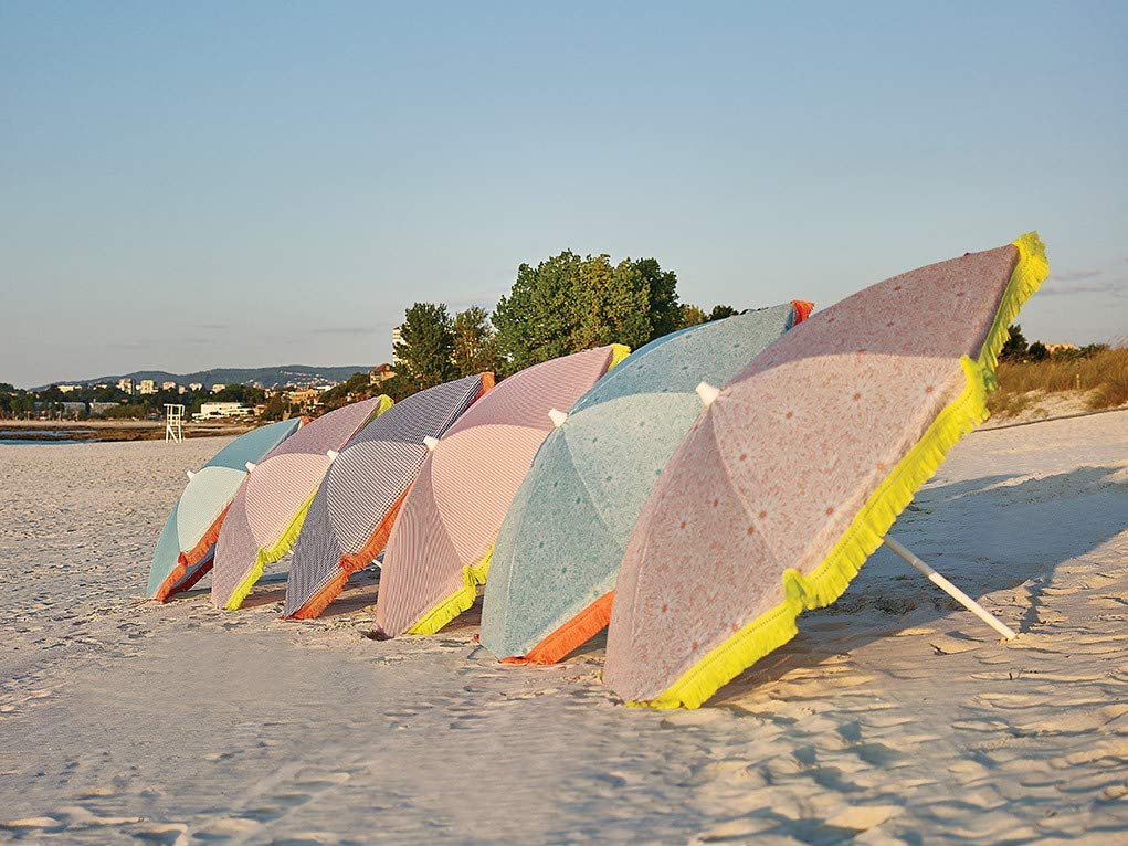 EZPELETA Sonnenschirm Bora Bora für Strand, Terrasse und den Garten, faltbar und tragbar, Sonnenschutz UPF 50+, Bedruckt mit Blumen/Karomuster/Streifen, inklusive Tragetasche (Kariert-Grau)