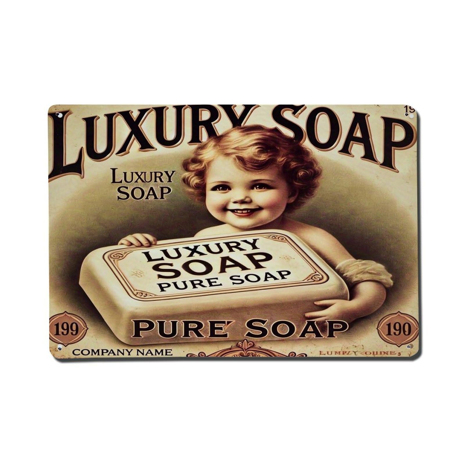 Luxury Soap Pure Soap Tin Sign Metal Poster Vintage Metal Signs for Home Man Cave Bar Cafe Kitchen laundry room Wall Decorations Gift 8x12Inch