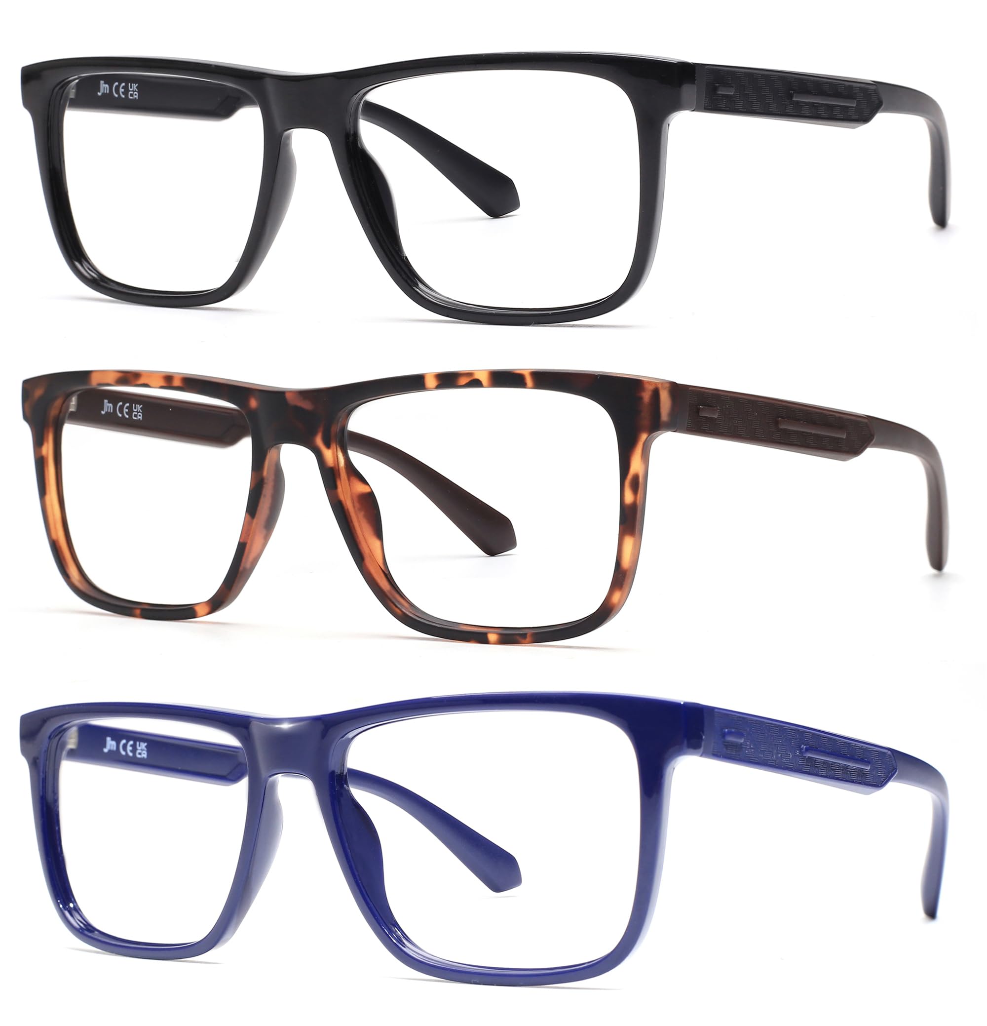 JM3 Pack Reading Glasses Blue Light Blocking for Men Women, Rectangular Computer Readers, Anti Eyestrain Eyeglasses