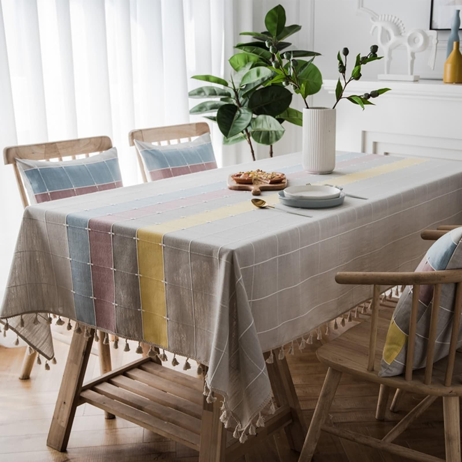 Tovaglia Rettangolare Matrimonio Giunzione A Scacchi con Nappe Tovaglia Poliestere Multicolore,140x220CM