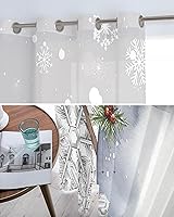 Vista 5 de Cortinas traslúcidas de muñeco de nieve gris de 39 pulgadas de largo, juego de 2 paneles de cortinas para cocina, dormitorio, sala de estar, puerta