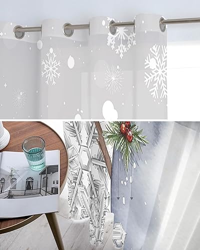 Miniatura 5 de Cortinas traslúcidas de muñeco de nieve gris de 39 pulgadas de largo, juego de 2 paneles de cortinas para cocina, dormitorio, sala de estar, puerta,