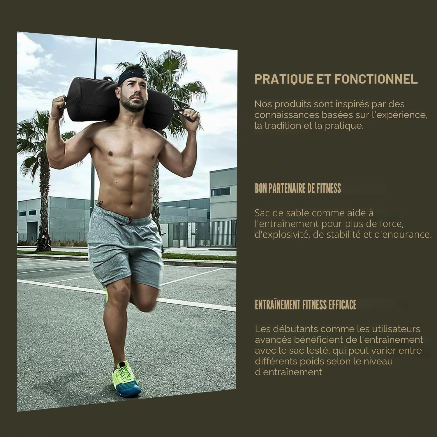 Favuit Sac de sable réglable Core Power Bag 3 poches pour fitness musculation entraînement fonctionnel